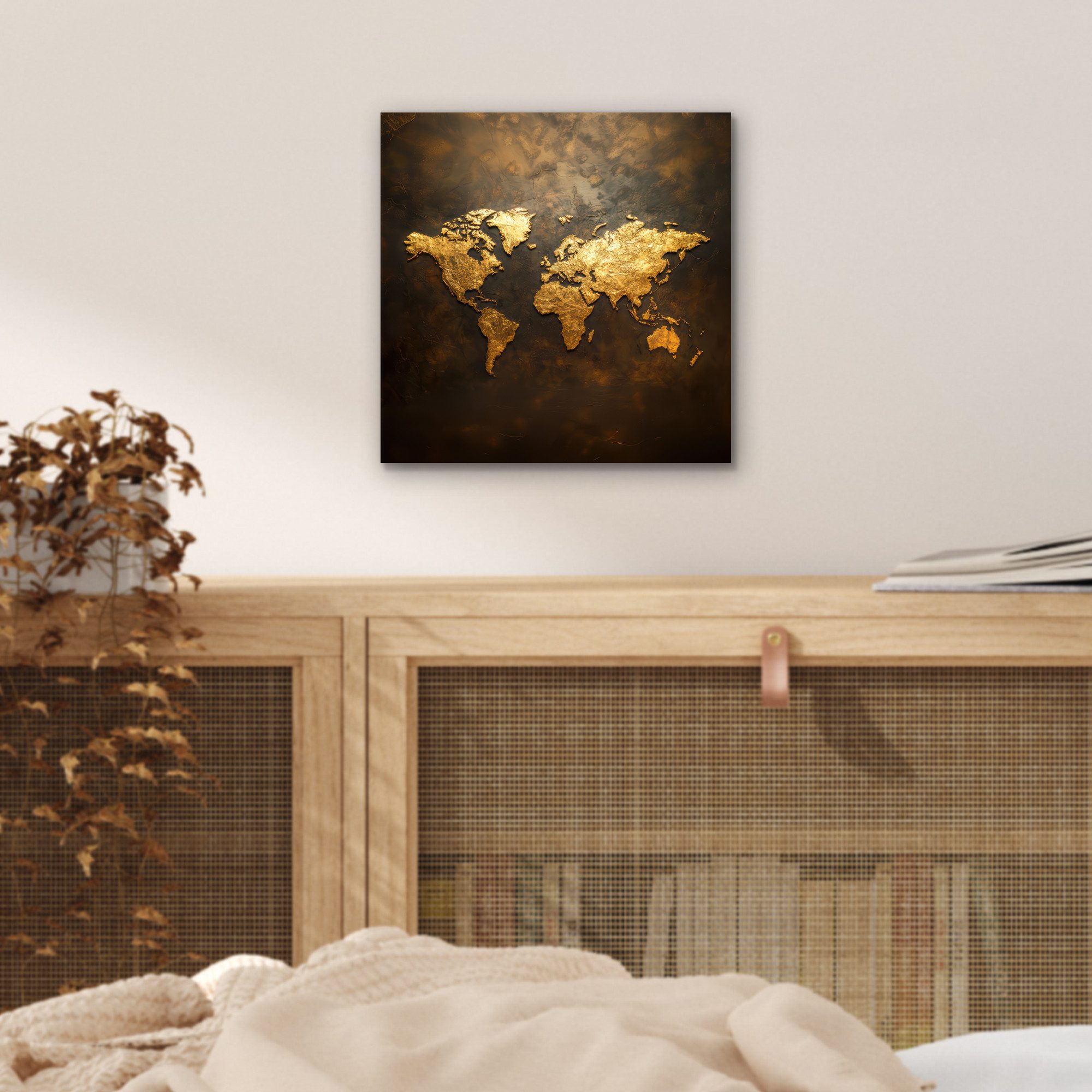 MuchoWow Metallbild Weltkarte - Gold - Rost, Inkl. Aufhängung, Alu-Dibond-Druck, Wandbild aus Metall, Aluminium deko, 20x20 cm – Bild 5 von 5