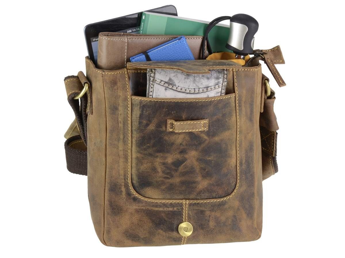 Greenburry Umhängetasche Vintage, used Look, Schultertasche 24x27cm, Messengerbag, antikbraun