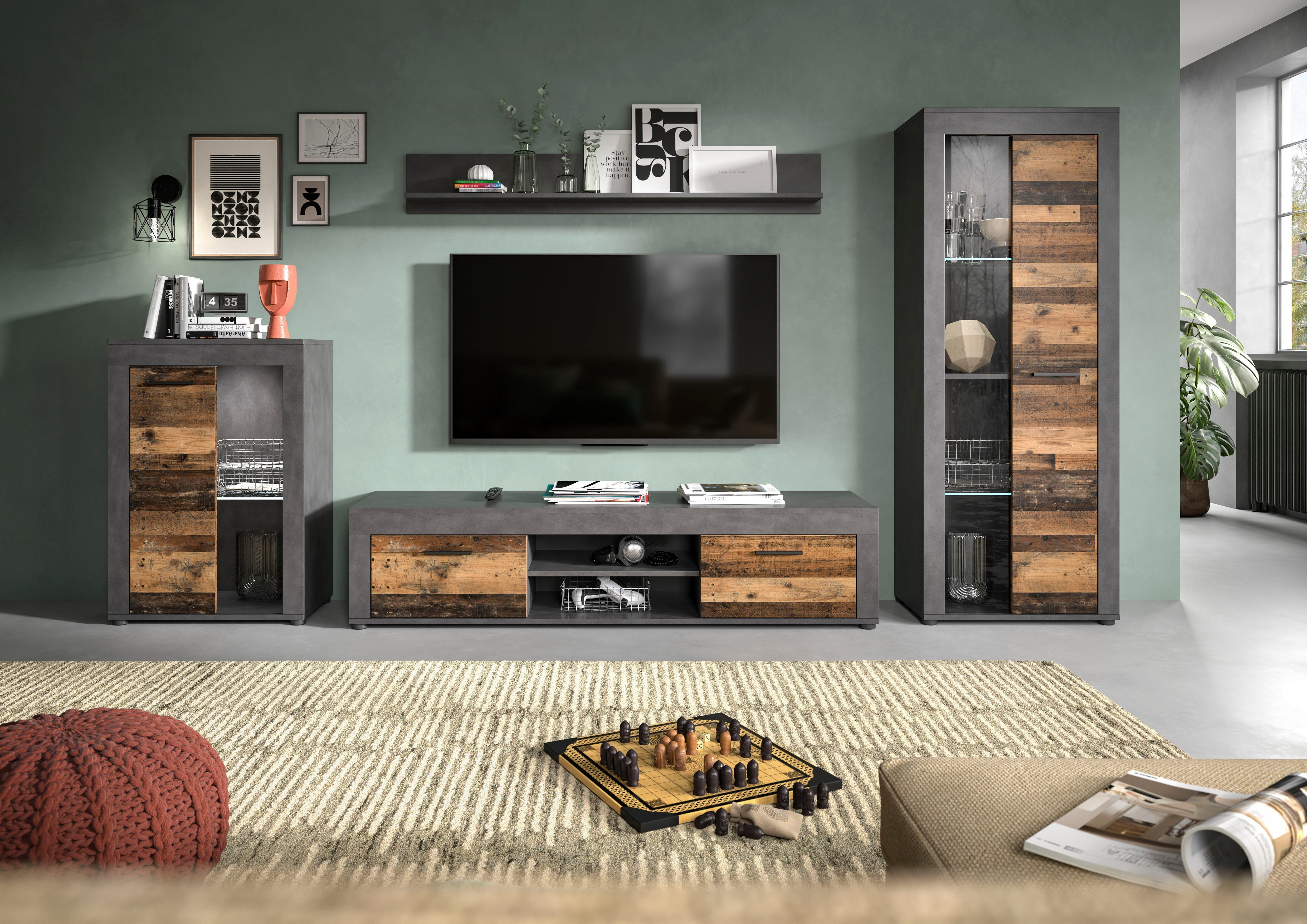 INOSIGN Wohnwand Aosta, 4-tlg., best. aus: Vitrine, Lowboard, Wandboard & V günstig online kaufen