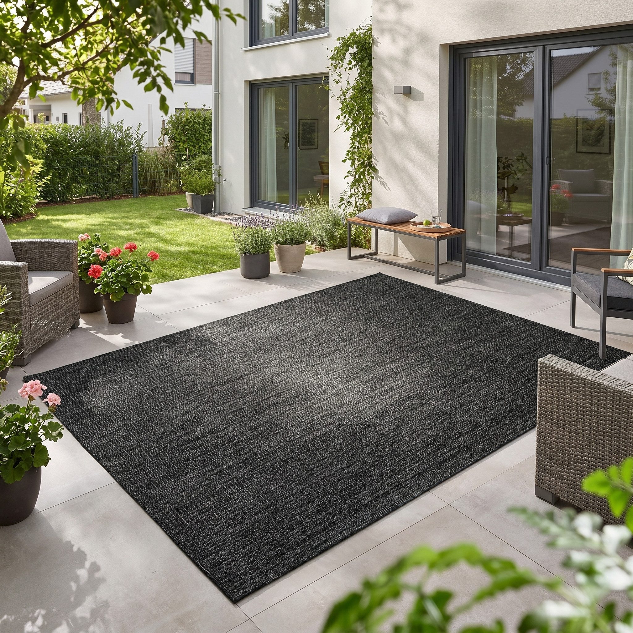 Teppium Teppich Einfarbig, Rechteck, Höhe: 3 mm, Teppich Wetterfest Waschbar Balkon, Garten, Terrasse und Küchenteppich