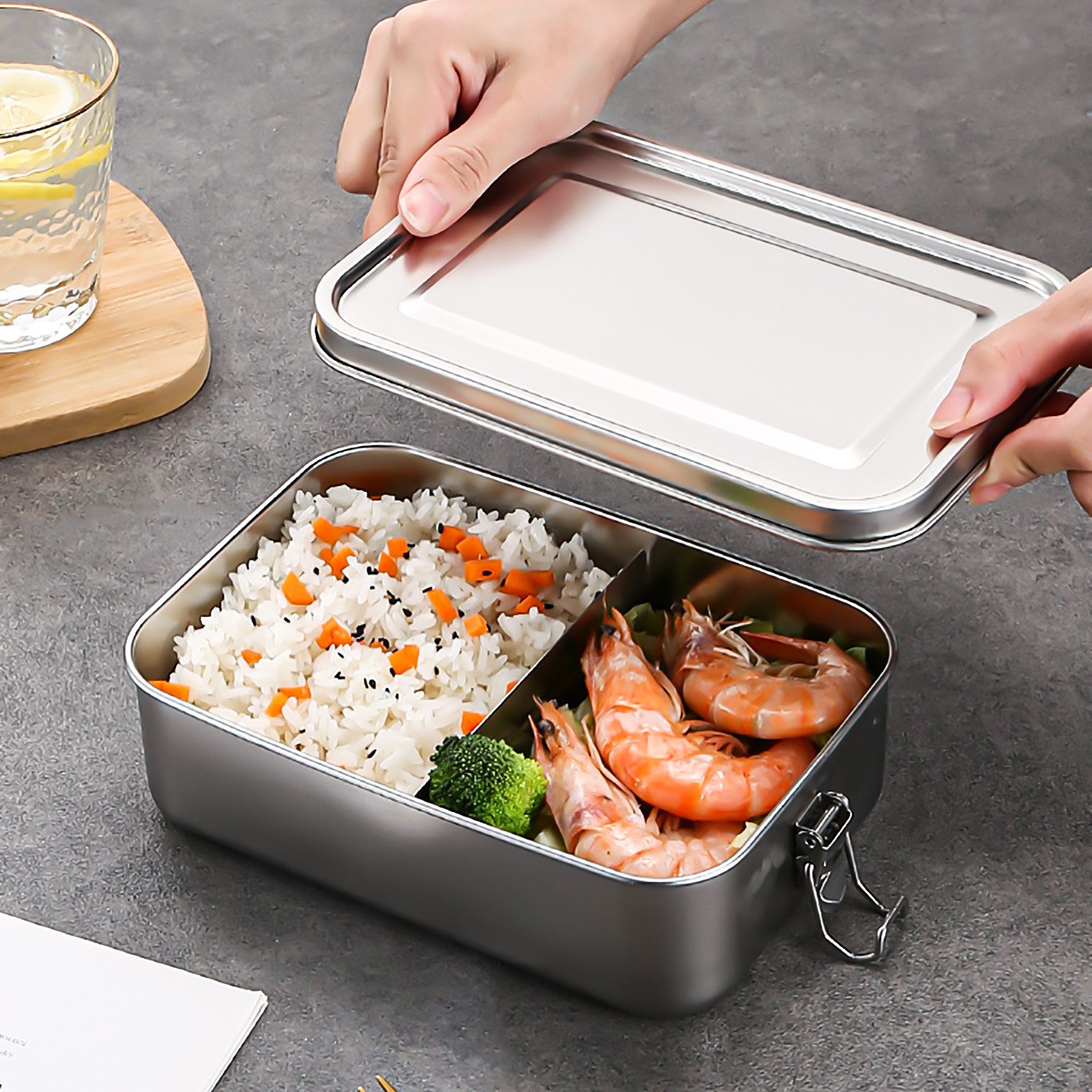 BlingBin Lunchbox 1400ml Auslaufsichere Bento-Box Brotzeit-Dose aus Edelstahl, Edelstahl, (1er Set, 1-tlg., Fassungsvermögen: 1400ml), Lunchbox, Vesperdose, Pau – Bild 2 von 5