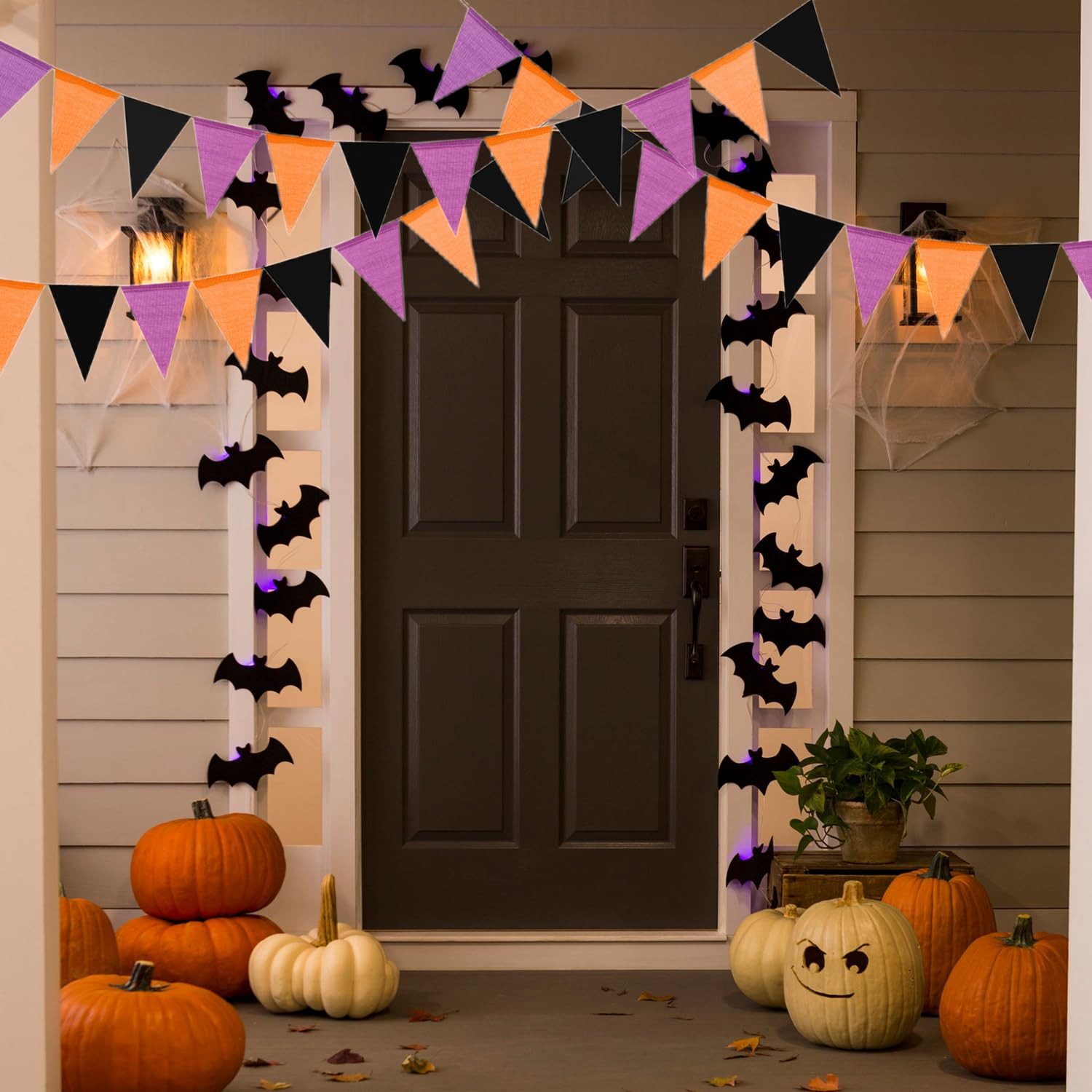 FOUORTUNATE-BEE Wimpelkette 12 m Wimpelkette Halloween Girlande 36 Wimpel Party Deko Bunt Set, Für Halloween Garten Hochzeit Party Zuhause Fenster Zaun Dekoration