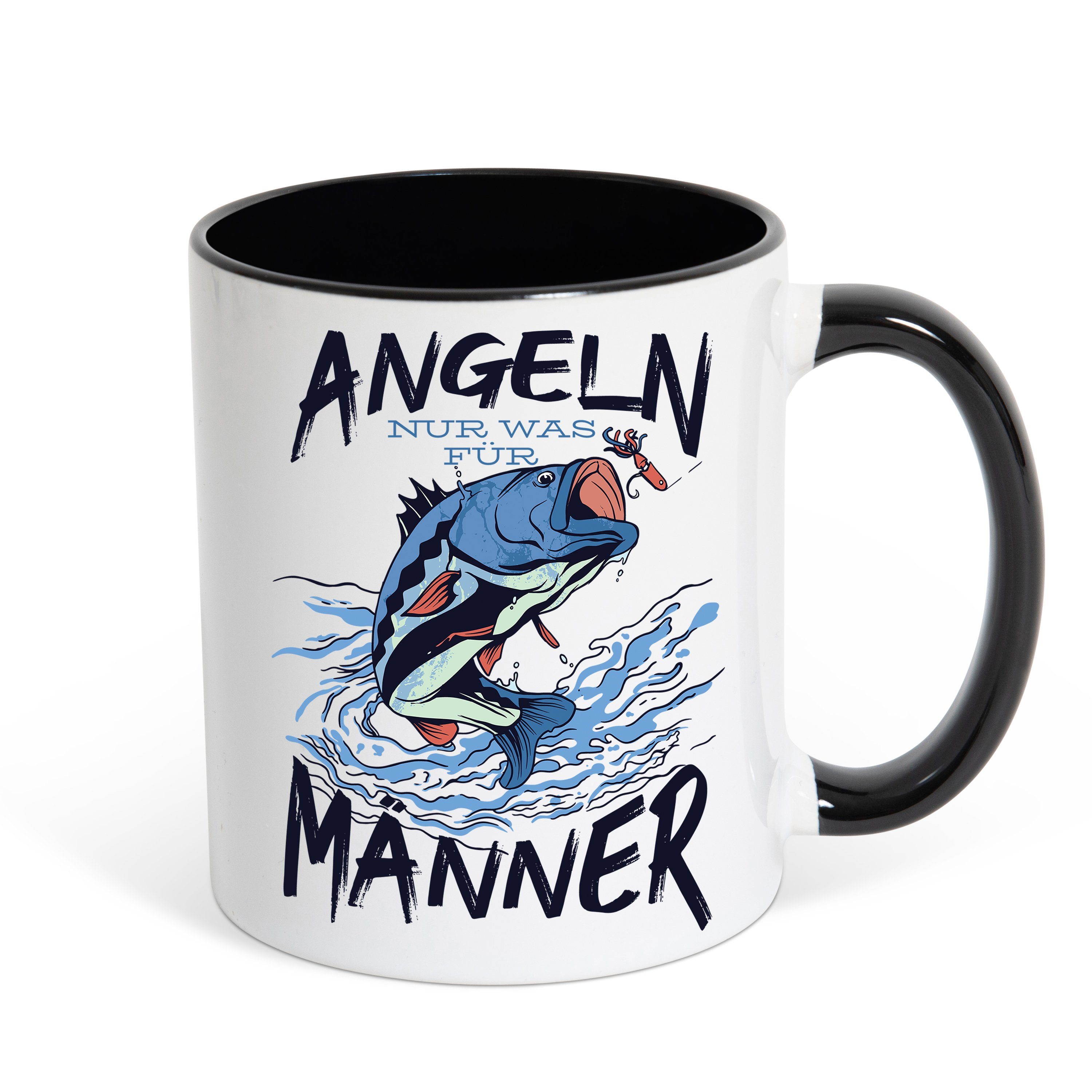 Nur Was Geschenk, Weiß/Schwarz Kaffeetasse Youth Tasse Designz Ist trendigem Für Männer Angeln mit Keramik, Print