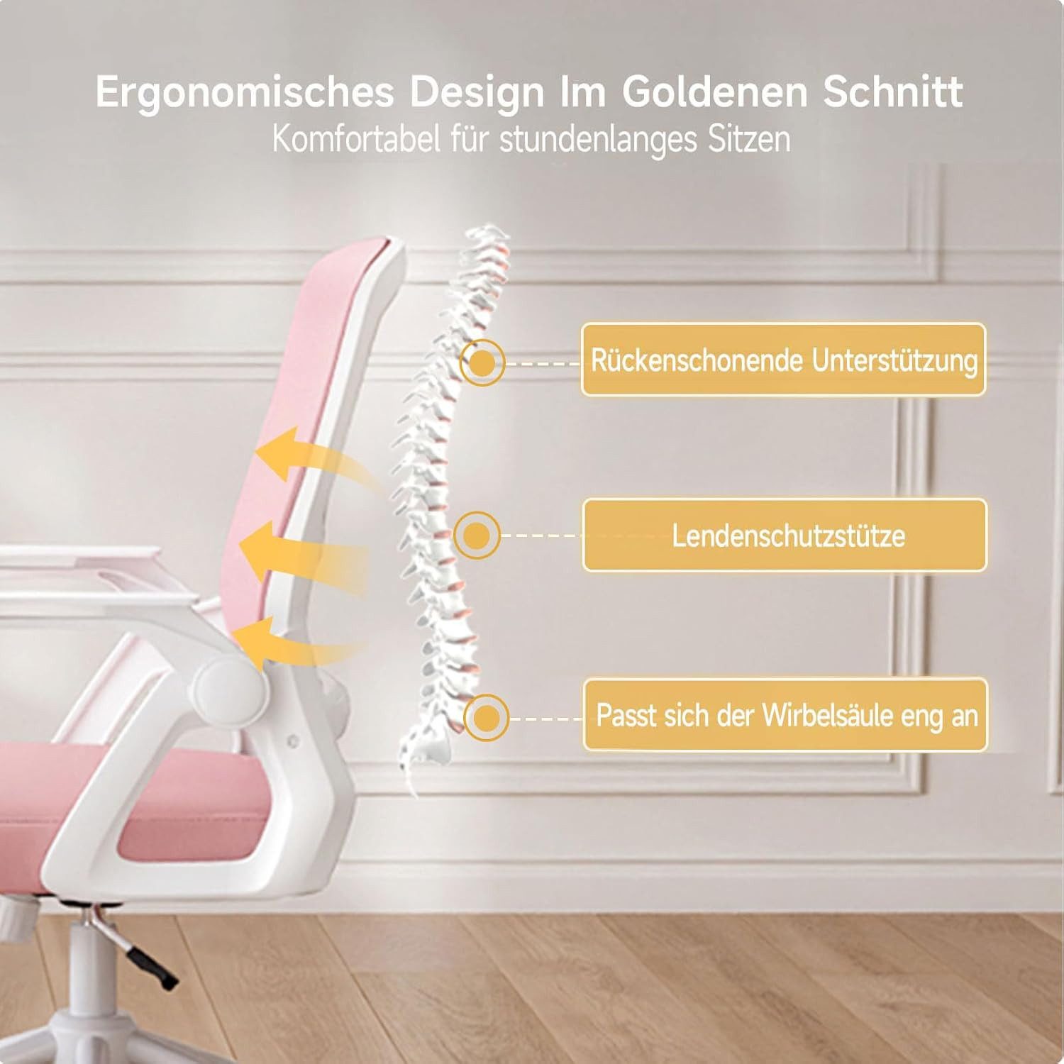 ZAISZE Bürostuhl Ergonomischer Bürostuhl mit Mesh-Rückenlehne und Lendenstütze (Verstellbarer Armlehnen, Atmungsaktiv, Höhenverstellbarer Schreibtischstuhl mit  – Bild 3 von 5