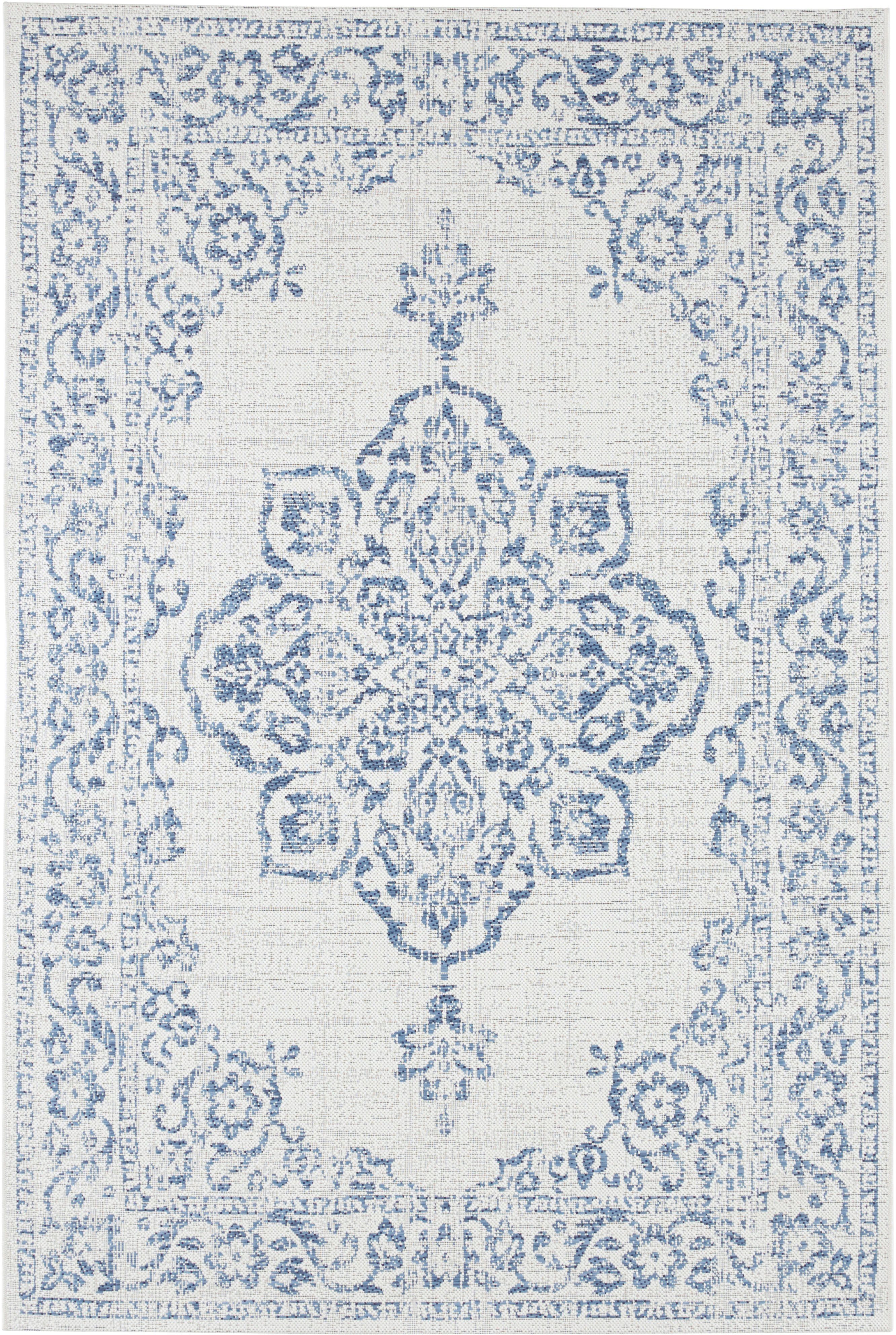 Teppich Tilos, NORTHRUGS, rechteckig, Vintage, 8 mm, & Höhe: In- Orientalisch, Wohnzimmer, creme/blau Kurzflor, Garten Outdoor