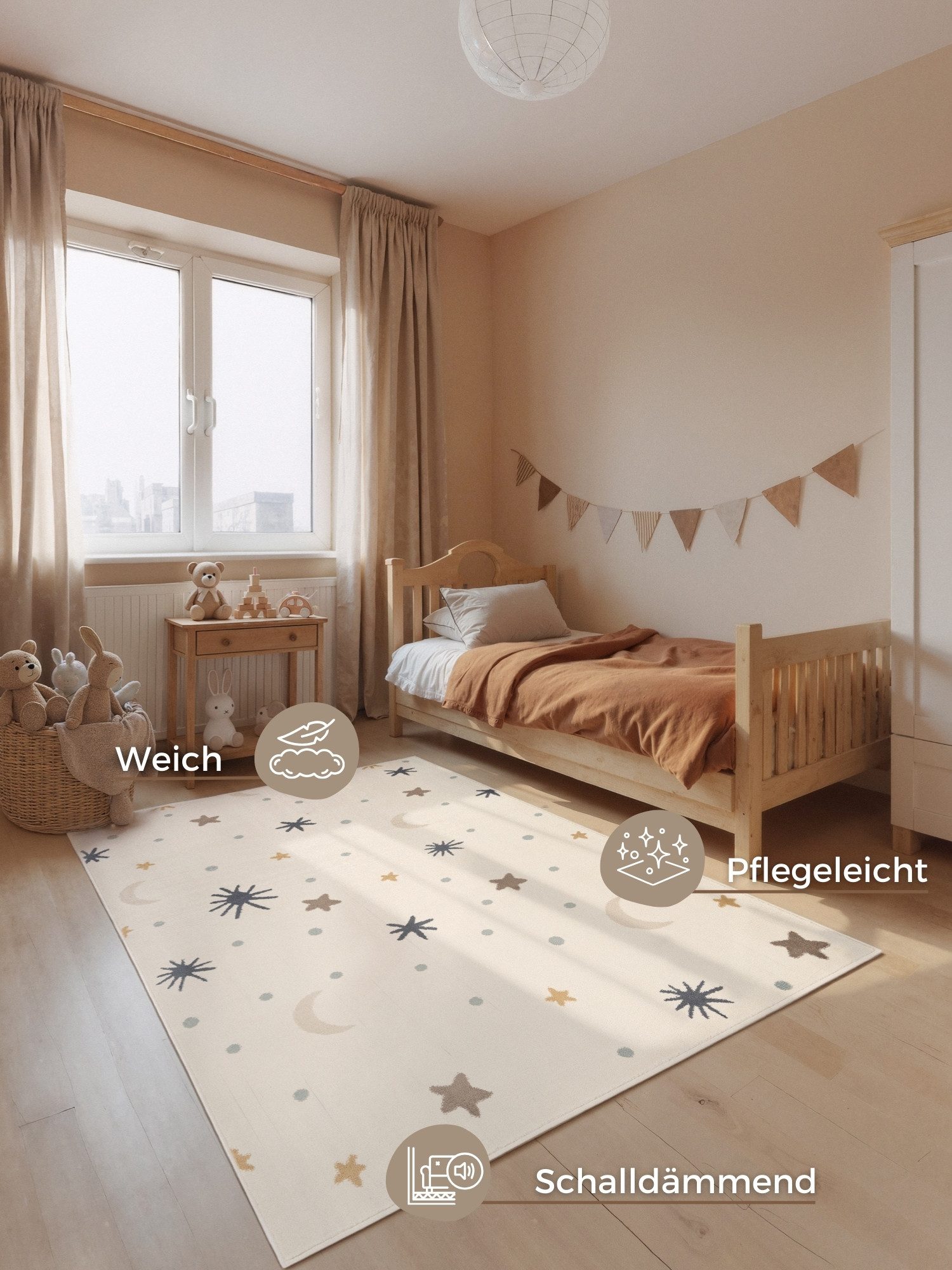 HANSE Home Kinderteppich Moony, rechteckig, Höhe: 10 mm, Pflegeleicht, Weich, Kinderzimmer, Spielteppich, Spielunterlage