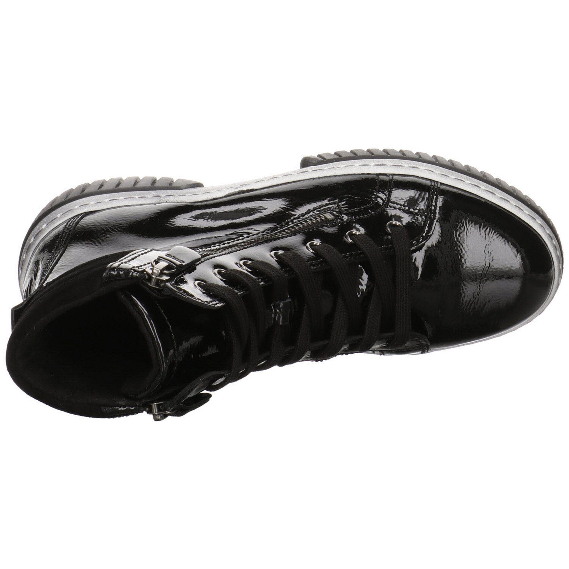 Gabor Damen Boots schwarz(altsilber) Freizeit Schnürstiefel Elegant Lackleder Schuhe Stiefeletten