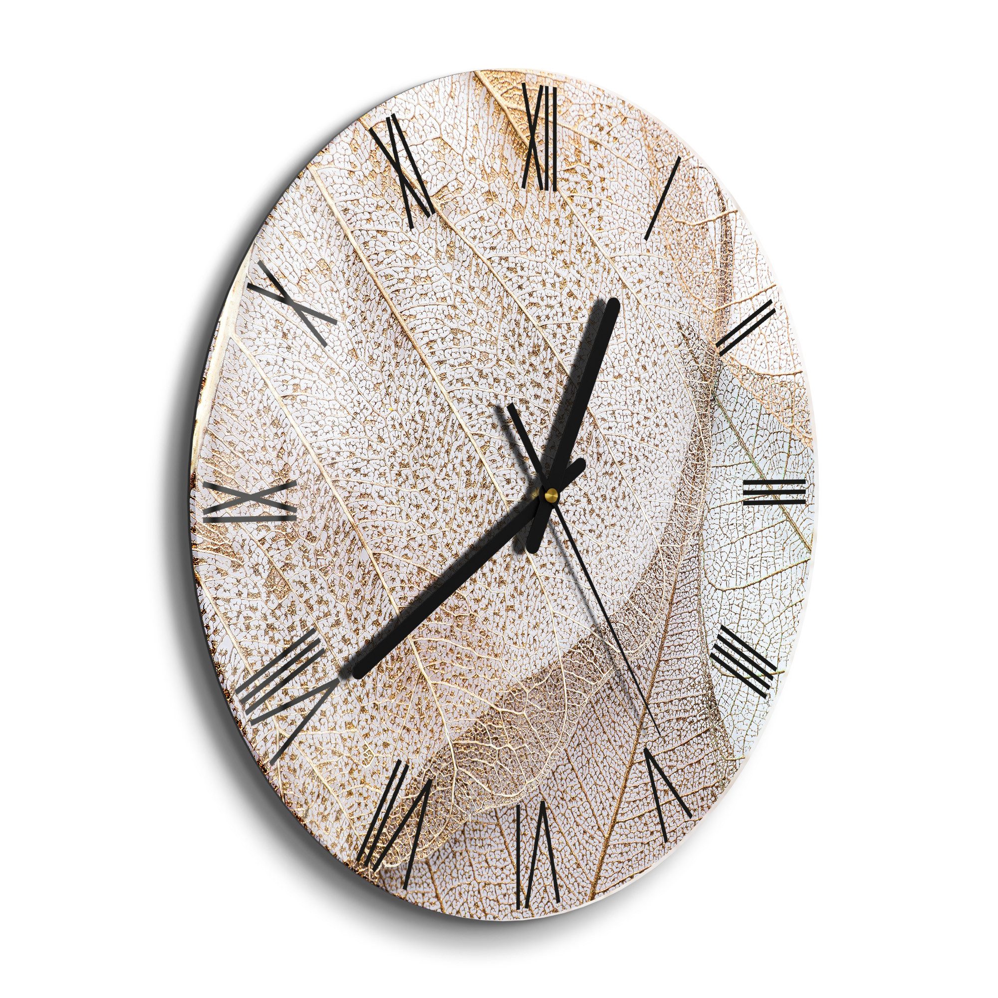 DEQORI Wanduhr 'Zarte Blattstrukturen' (Glas Glasuhr günstig online kaufen