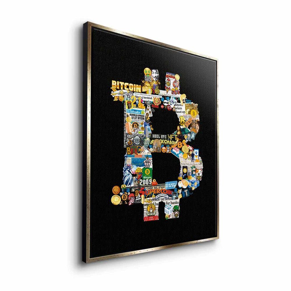 DOTCOMCANVAS® Leinwandbild, DOTCOMCANVAS Pop Rahmen ohne Leinwandbild schwarz Bitcoin Geld crypto collage Art