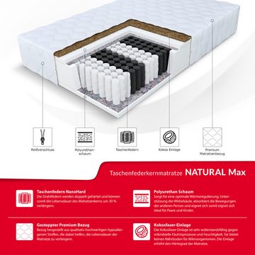 Taschenfederkernmatratze NATURAL MAX, FDM, 24 cm hoch, (komfortable Matratze, Allergiker geeignet), 7 Zonen, Wendematratze, H3/H4