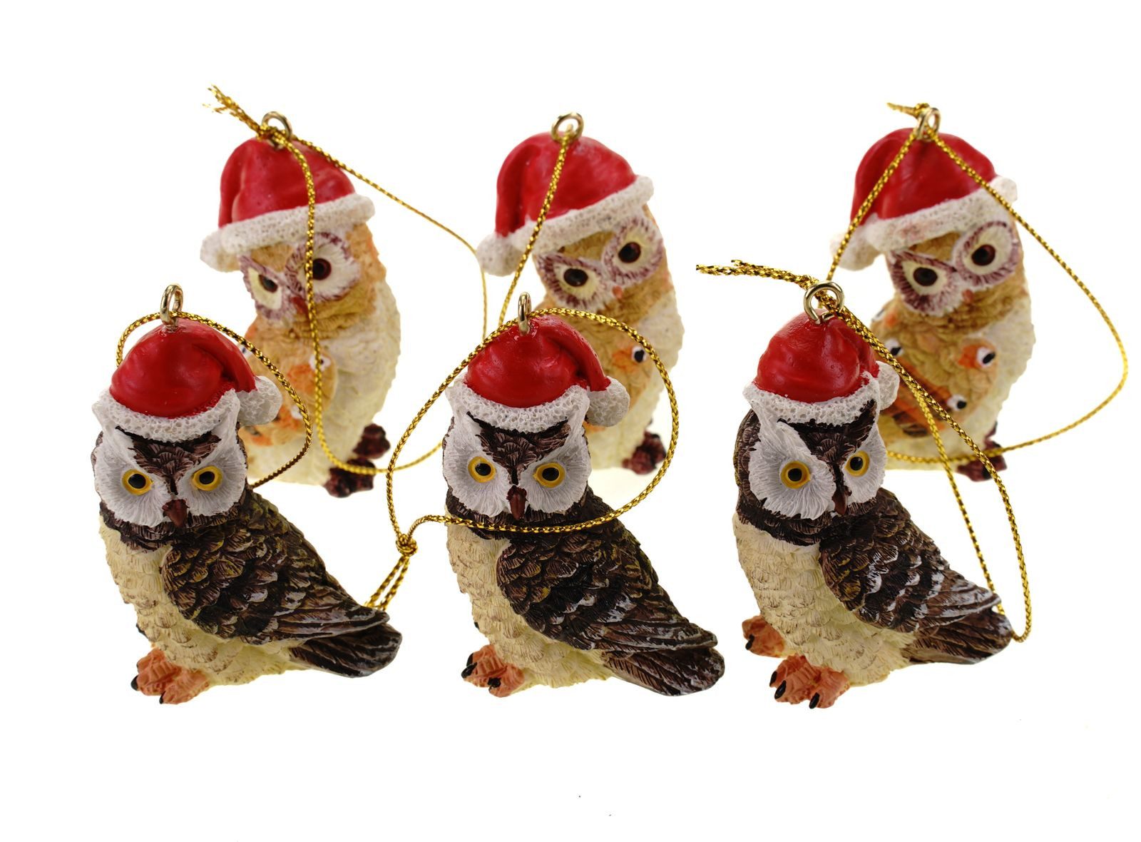 Vogler Dekofigur 6er Set,braune Eulen zum Hängen 3x2 Stück Weihnachtsbaumschmuck
