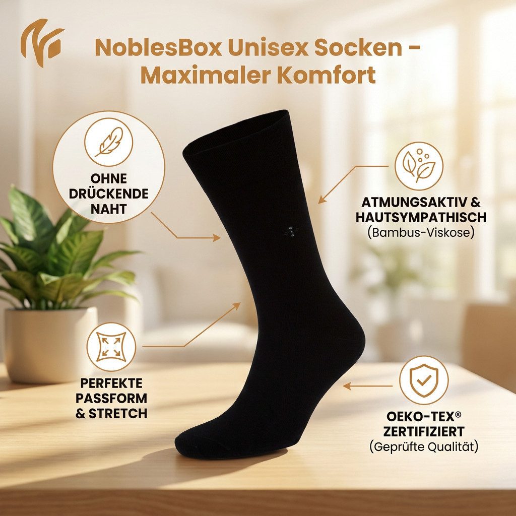 NoblesBox Socken Strümpfe- Business Socken- Socken Set Unisex- Bequeme Alltagssocken (Box, 4-Paar, 39-42 EU Größe) Arbeitssocken, Bambussocken