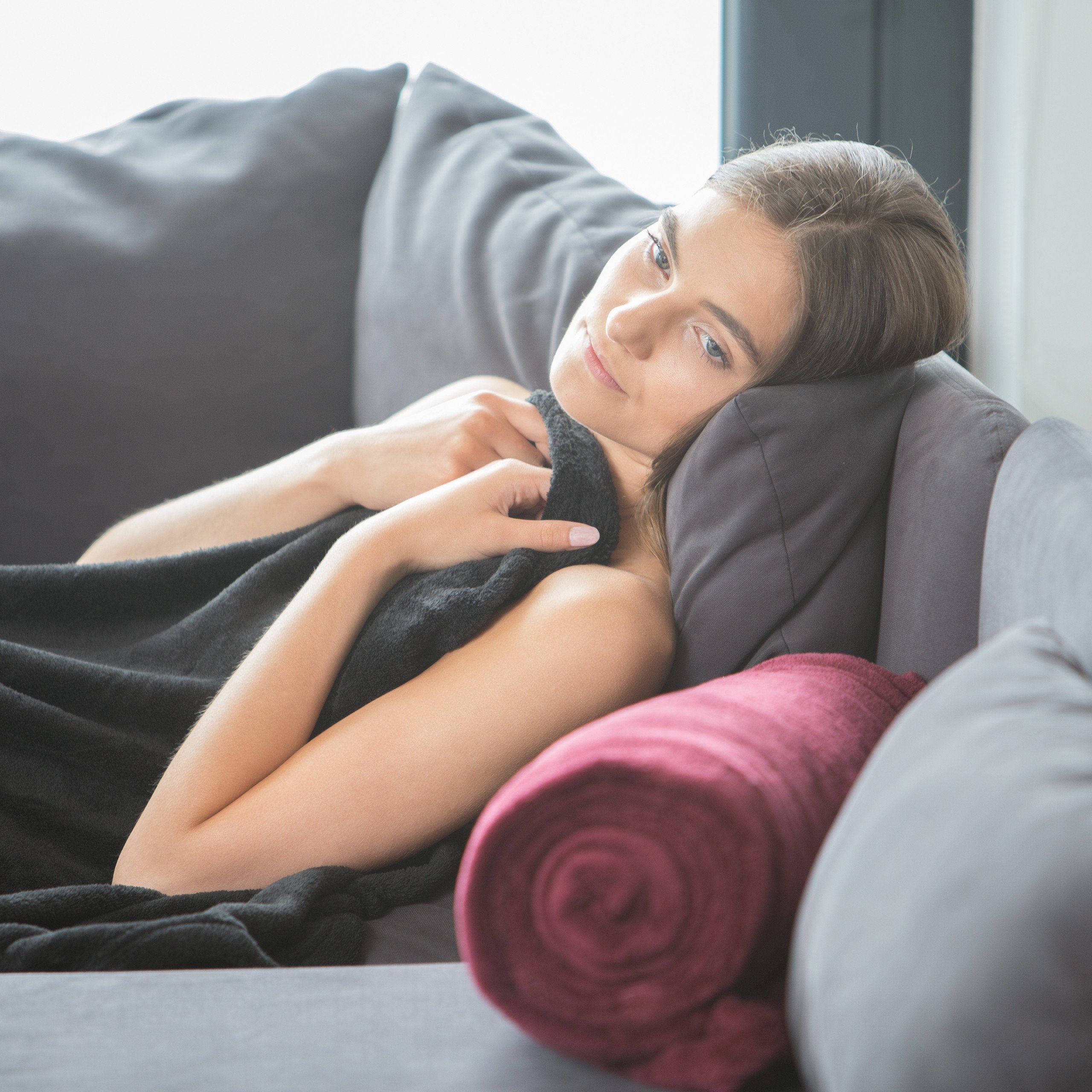 Wohndecke extragroß, relaxdays, Fleece Schwarz Kuscheldecke