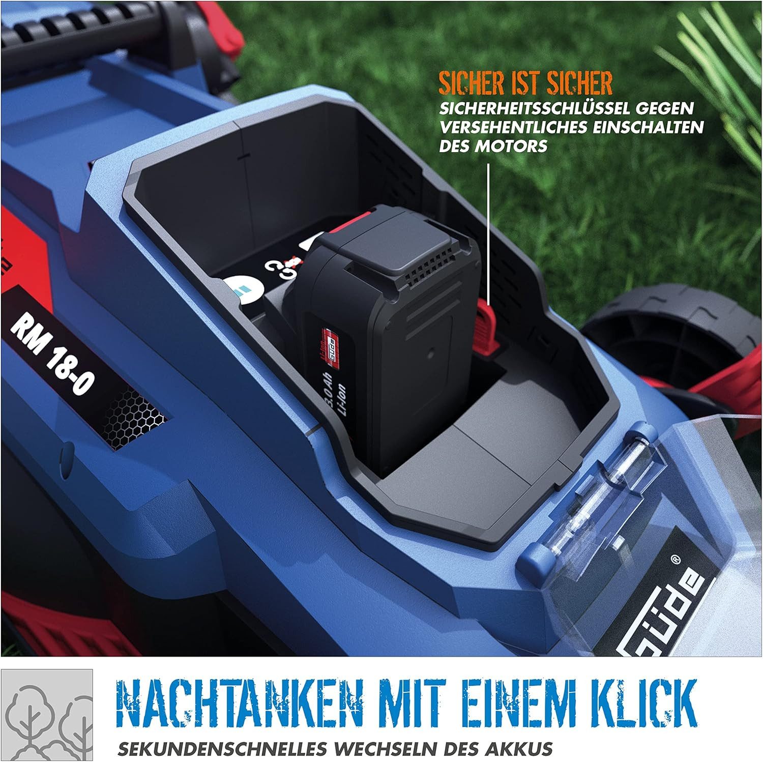 Güde Akkurasenmäher City Rasenmäher RM 18/33 18V, 33 cm Gras, Strauchschere, Akku 4.0 Ah