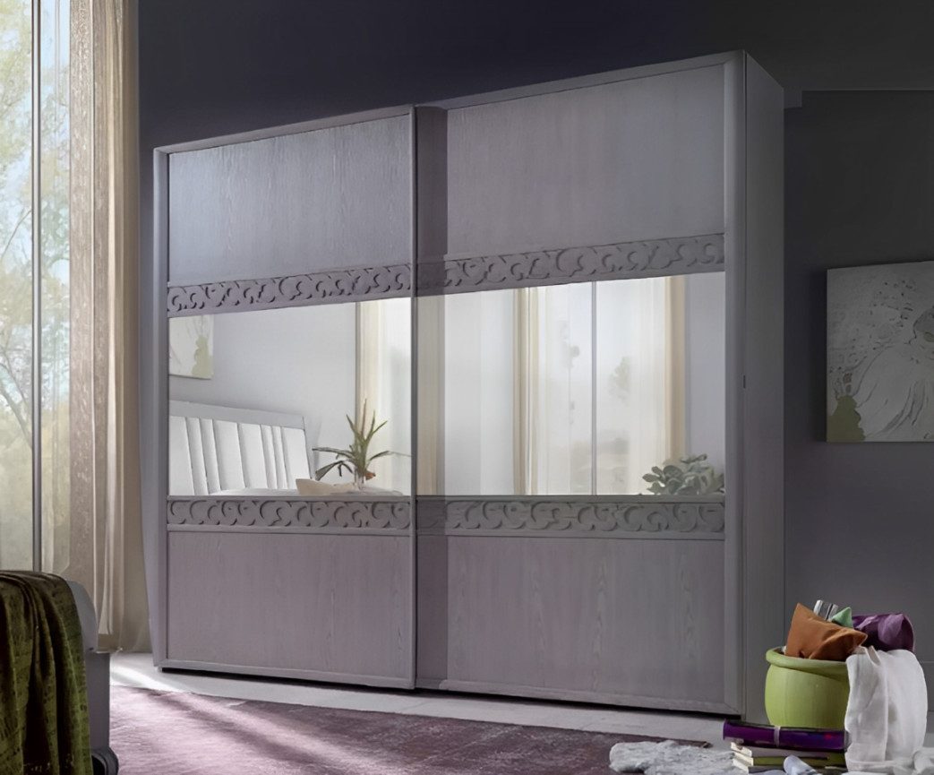 Kleiderschrank Luxuriöser moderner Holz-Kleiderschrank mit Spiegel und Schiebetüren.