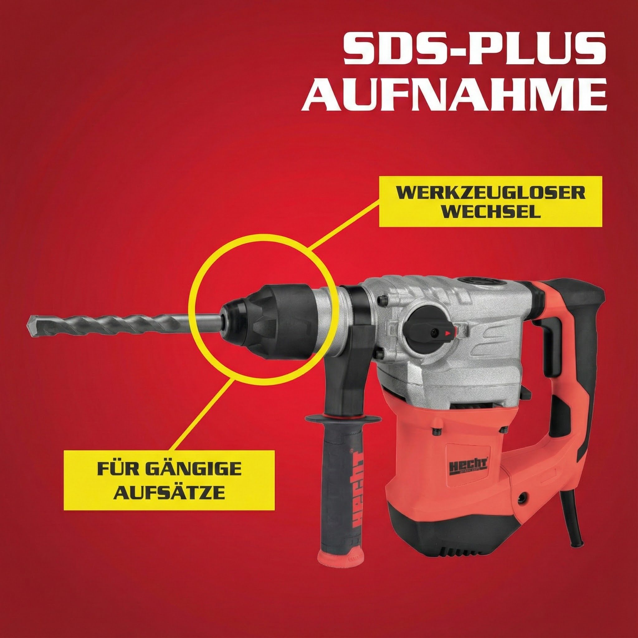 Hecht Bohrhammer mit Kabel 1500W SDS-Plus 4250 U/min, 230 V, max. 860 U/min, mit Koffer – Bild 4 von 5
