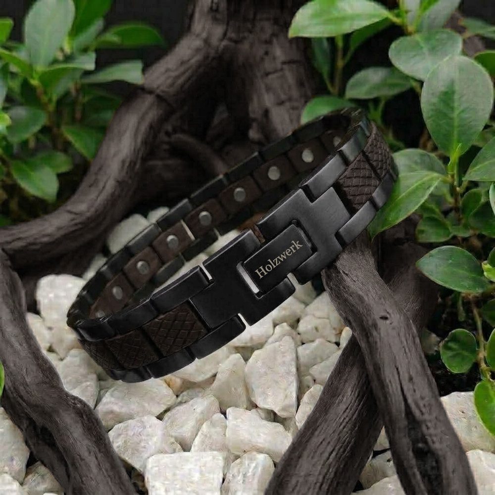 Holzwerk Edelstahlarmband Magnet Holz Armband, Armkette Gliederarmband, inklusive Armbandkürzer, Holz Unikate, ideal auch als Geschenk