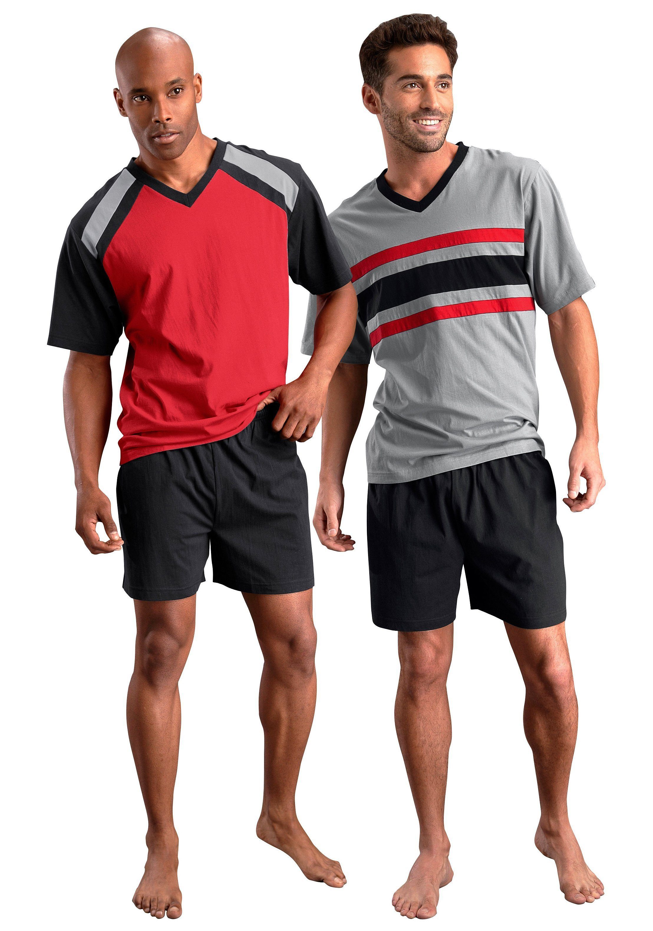 le jogger® Pyjama (Packung, 4 tlg., 2 Stück) Schlafanzug mit kontrastfarbigen Einsätzen