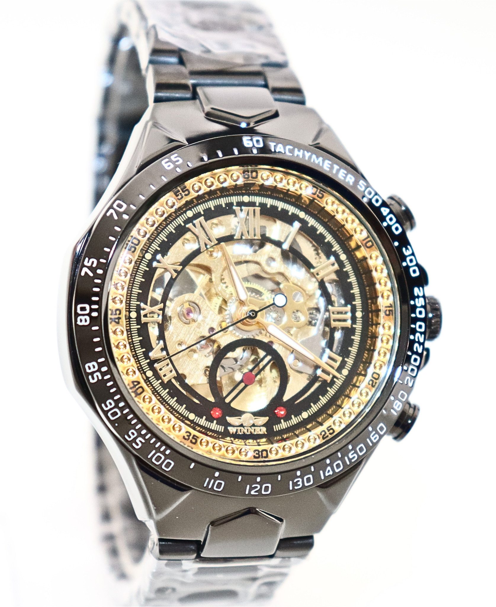 Rötting Design Automatikuhr Herrenuhr Automatikuhr Marke Forsining Skelett schwarz, (1-tlg), goldfarbenes Ziffernblatt