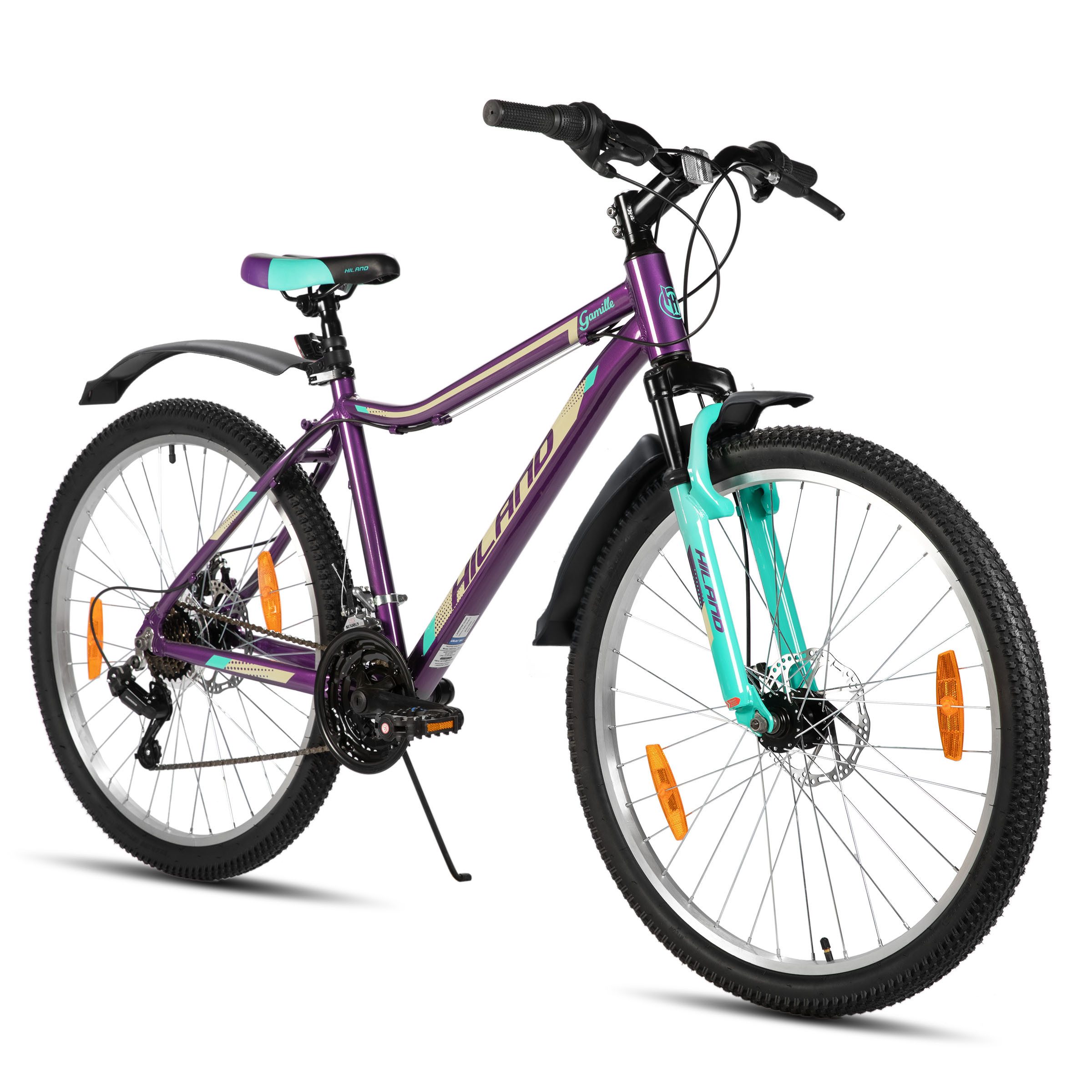 HILAND Mountainbike 26/27,5 Zoll Leichtgewichtiges bike für Frauen Ideal für alle Terrains, 18-Gang mit Lock-Out-Federgabel Dual-Scheibenbremsen, Aluminium-Rahmen