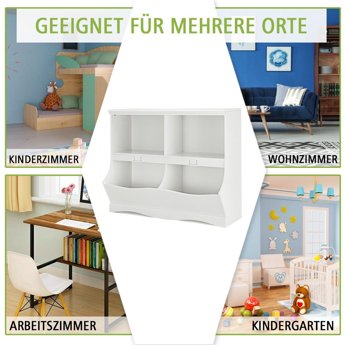 weiß, 4 COSTWAY Fächern, Holz, 104,5x39,5x83,5cm Bücherregal, Kinder, mit