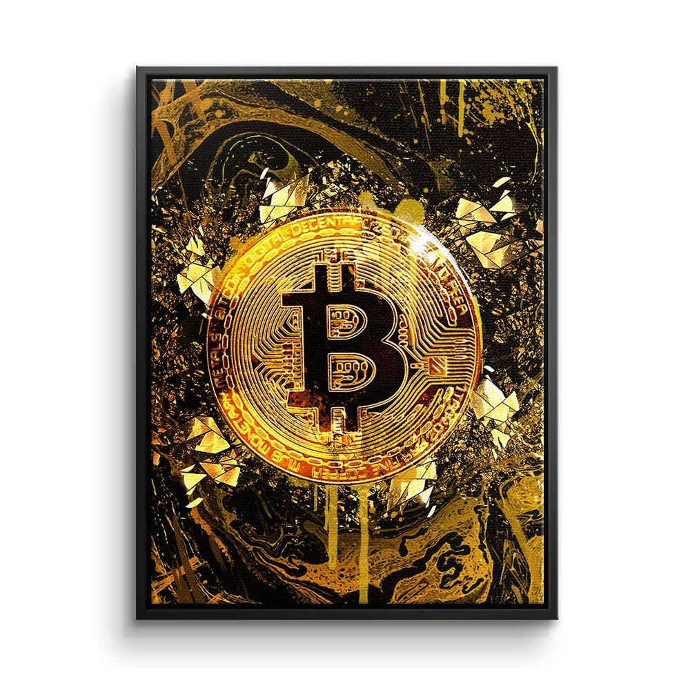 DOTCOMCANVAS® Leinwandbild, Leinwandbild Crypto Goldrush Bitcoin Trading Börse Motivation Motiv mi schwarzer Rahmen