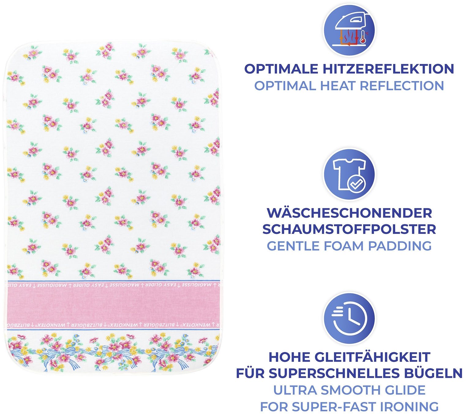 Maximex Bügeltuch Modell Blütenpracht, Bügelunterlage für den Tisch, Baumwolle, mit Blitzbüglerzone