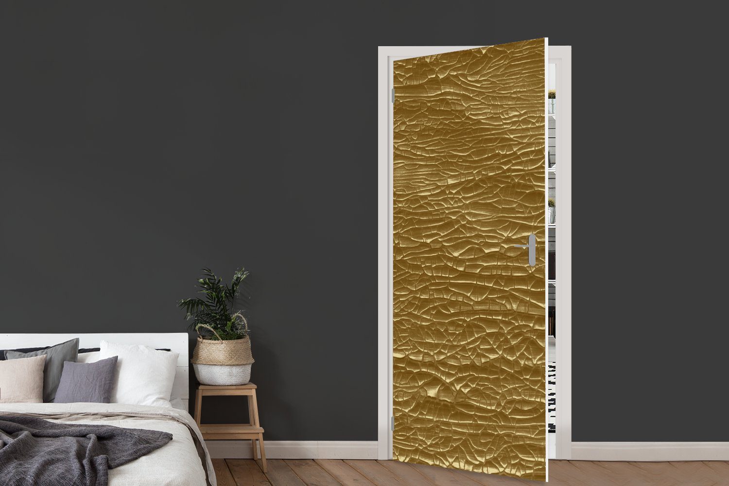 Türaufkleber, Blattgold für St), Fototapete 75x205 - - cm (1 bedruckt, MuchoWow Tür, Gold Matt, Türtapete Luxus,