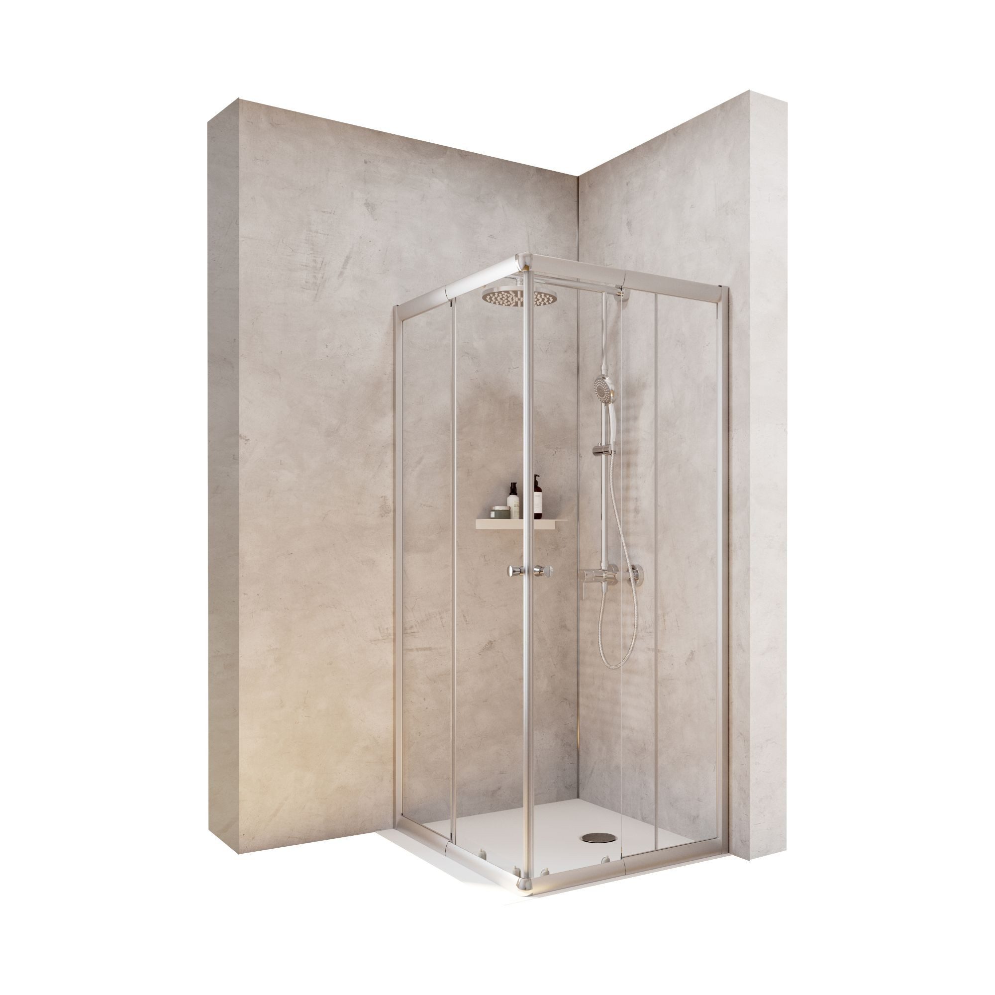 Schulte Eckdusche Corner, BxT: 90x75 cm, Sicherheitsglas, Eckeinstieg mit Schiebetüren, 180 cm hoch Klar Hell Profil Silberfarben