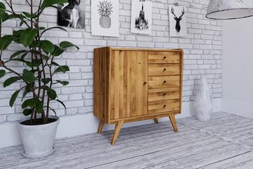 Natur24 Highboard Kommode Jetro Wildeiche massiv 100x105x50cm mit 5 Schubladen und 1 Tür