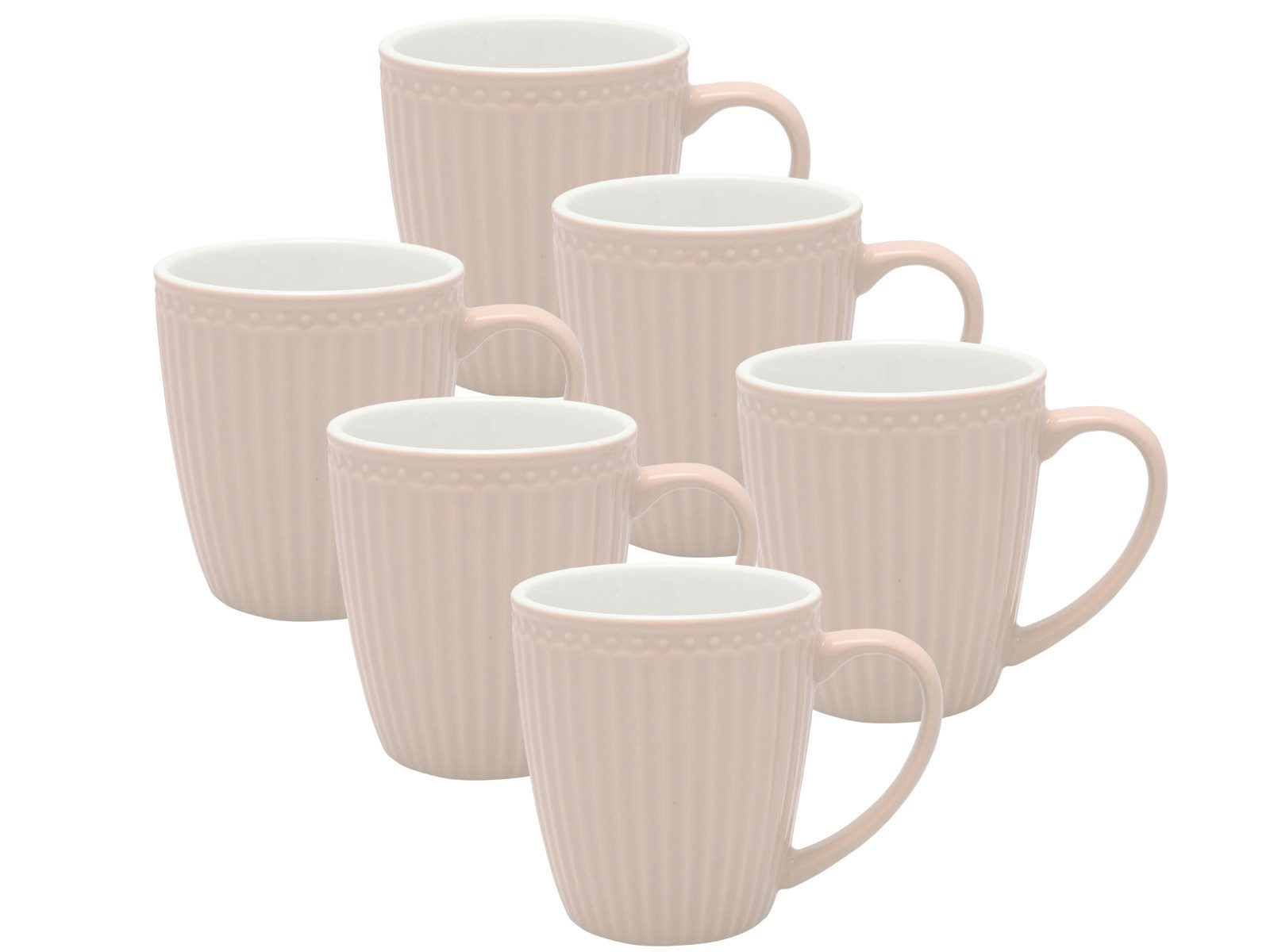 Greengate Geschirr-Set Alice Becher mit Henkel creamy fudge 0,4l Set6, Steinzeug