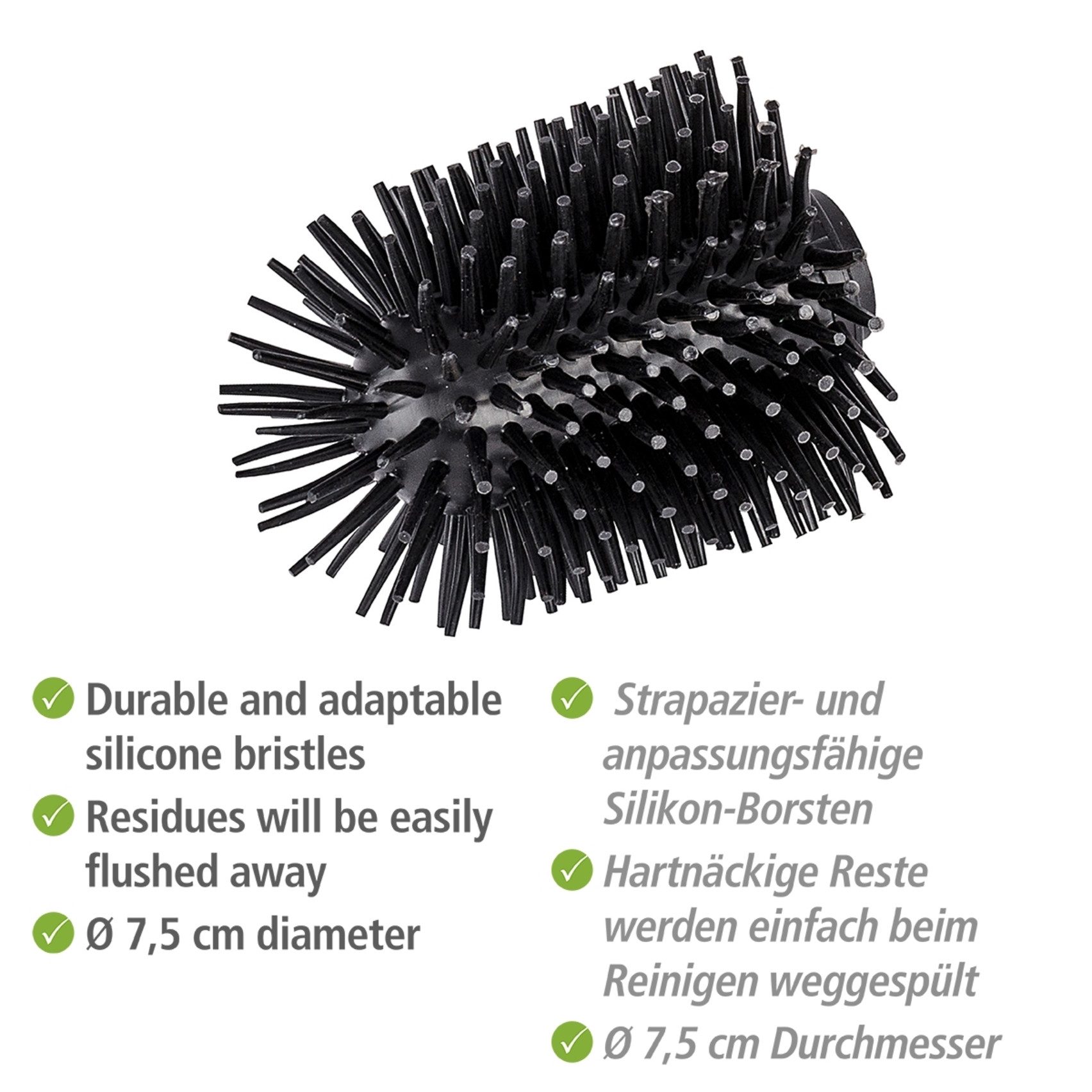 WENKO WC-Reinigungsbürste, (Set, 4-tlg), Ersatzbürstenkopf für WENKO WC-Bürsten, Ø 7,5cm, Silikonborsten