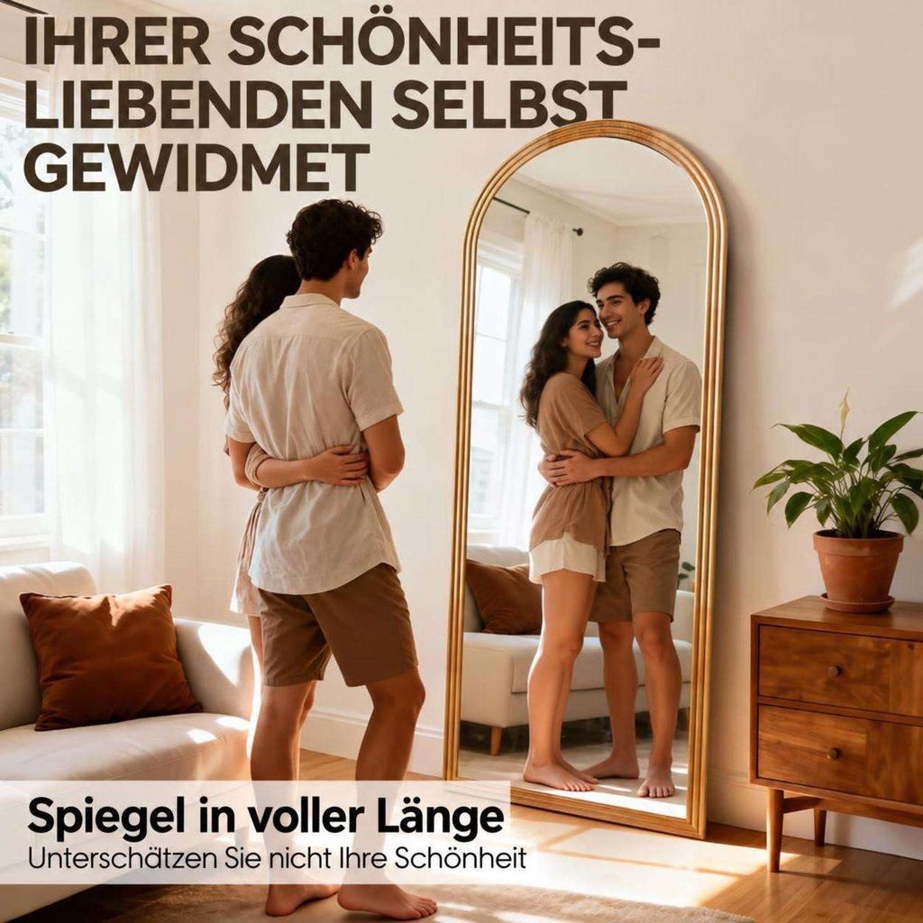 Aiorber Standspiegel Aiorber-Bogen Ganzkörperspiegel Holzrahmen 50x160cm (Einzelspiegel), Stepped arched wooden frame, HD reflection – Bild 4 von 5