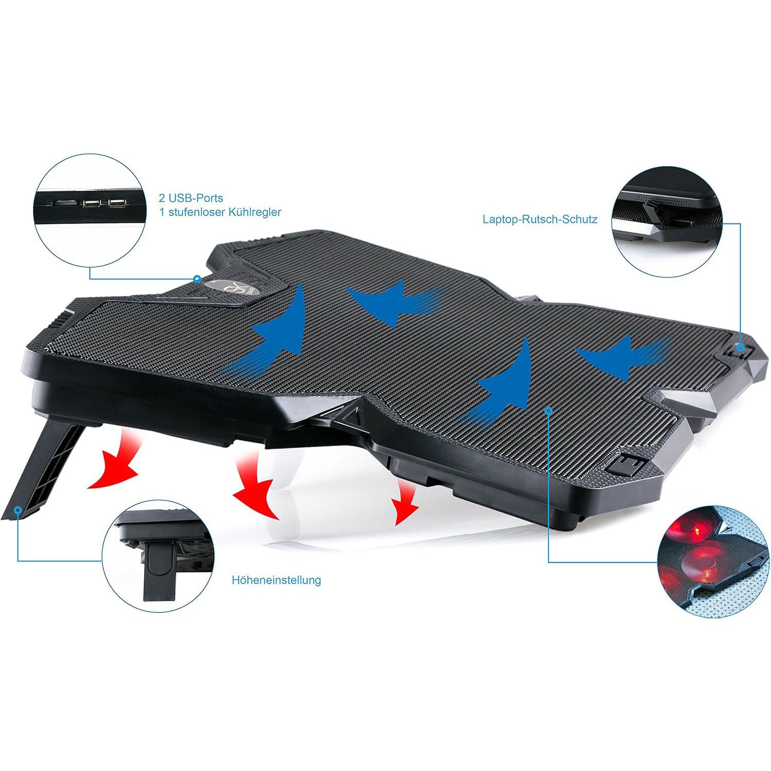 Blumax Notebook-Kühler NOTEBOOK LAPTOP KÜHLER COOLER KÜHLPAD STÄNDER 4 x LED LÜFTER