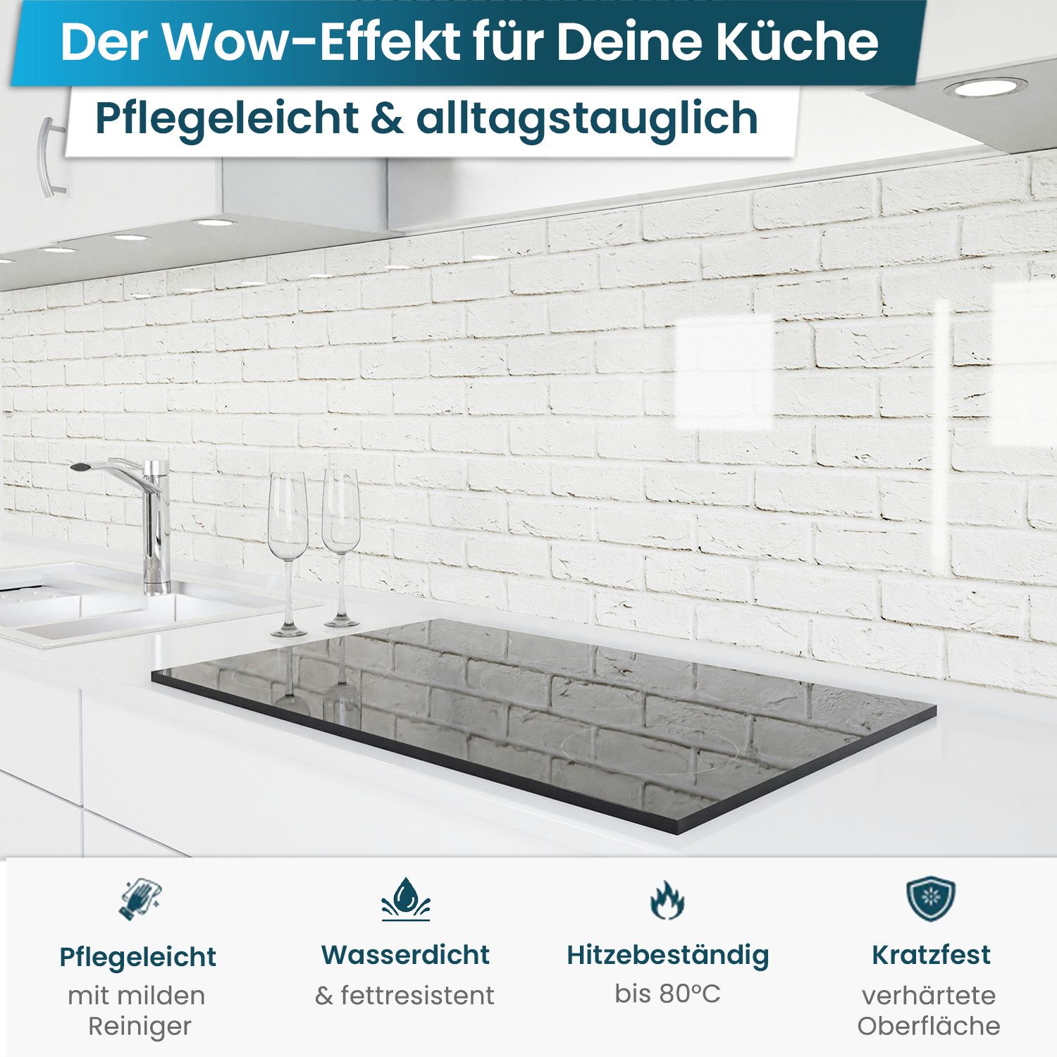 danario Küchenrückwand Folie selbstklebend, Glasoptik, Spritzschutz Küche, ablösbar - 0,8 mm