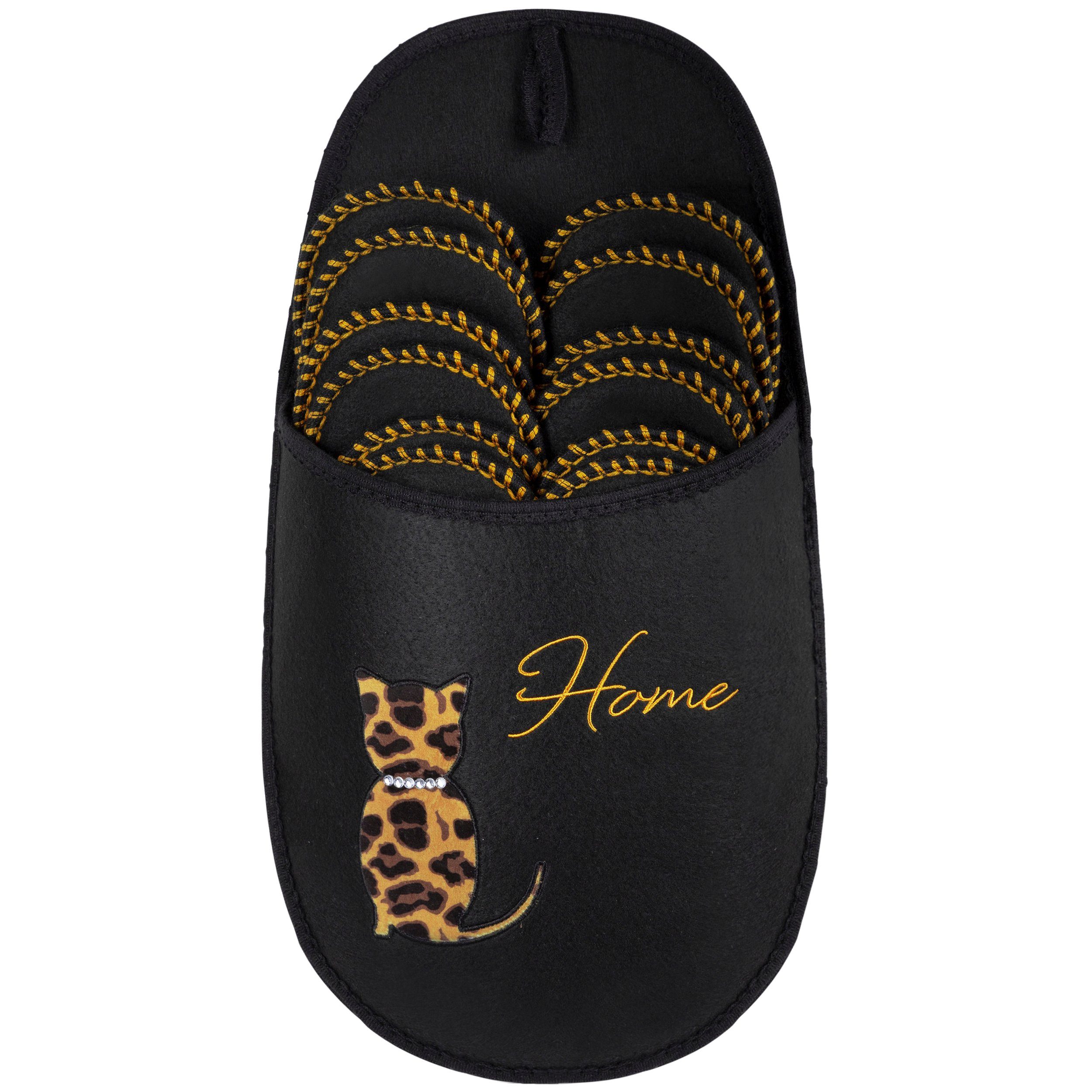 ONVAYA ABS Gästepantoffel, Home Leo Katze, 6er Set, Antirutsch, Filz Plüsch Hausschuhe