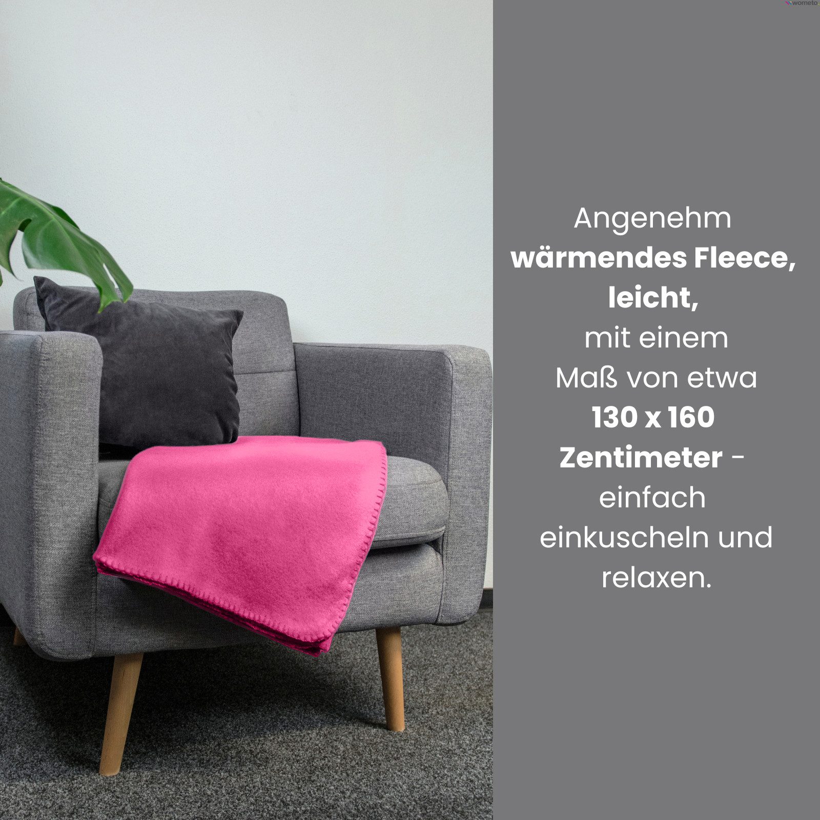 Wohndecke Polar-Fleece ca. 130x160, wometo, OEKO-TEX®, Fleecedecke mit Kettel-Einfassung & Anti-Pilling