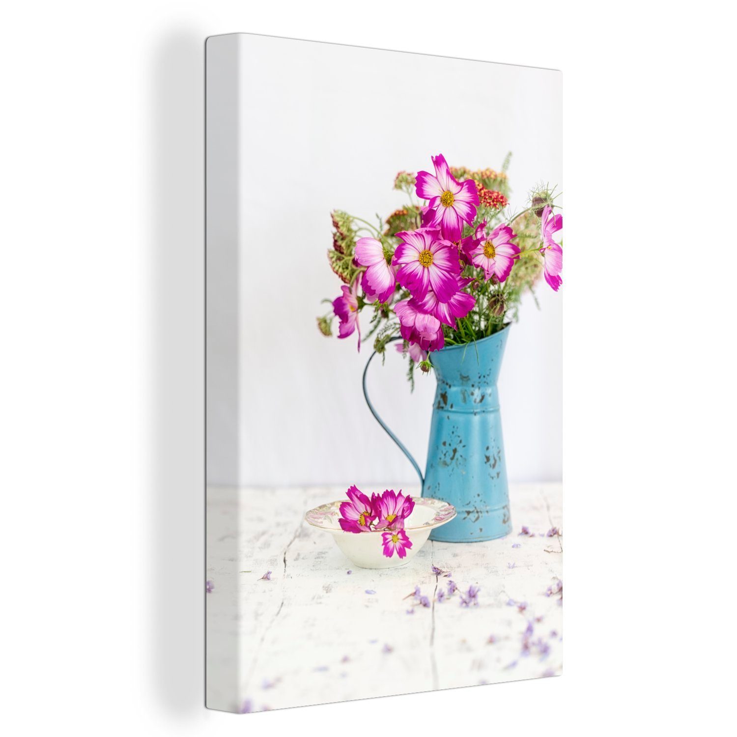 OneMillionCanvasses® Leinwandbild Krug - Blumen - Lila, (1 St), Leinwandbild fertig bespannt inkl. Zackenaufhänger, Gemälde, 20x30 cm