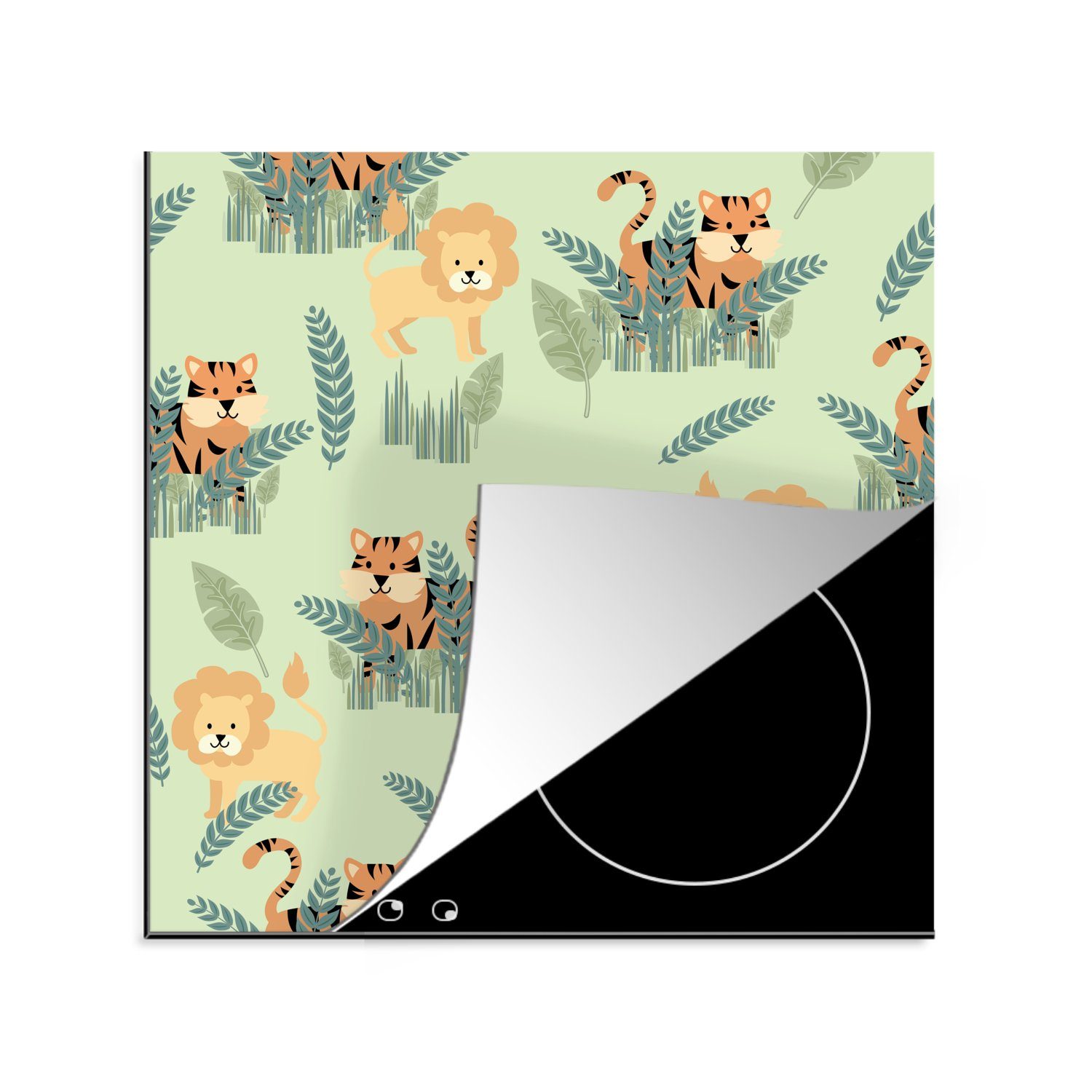 MuchoWow Herdblende-/Abdeckplatte Illustriertes Muster von 78x78 küche Vinyl, für Safaritieren, Arbeitsplatte tlg), cm, Ceranfeldabdeckung, (1