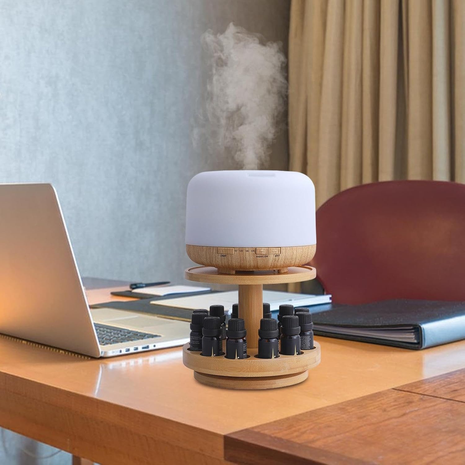 BlingBin Ablageregal Aromatherapie-Öl-Halter Ätherisches Öl Display Ständer Holzorganisator, 1er Set 1-tlg., 2-stöckiger Ölkasten-Aufbewahrungsregal für Ätherische Öle und Duftöle