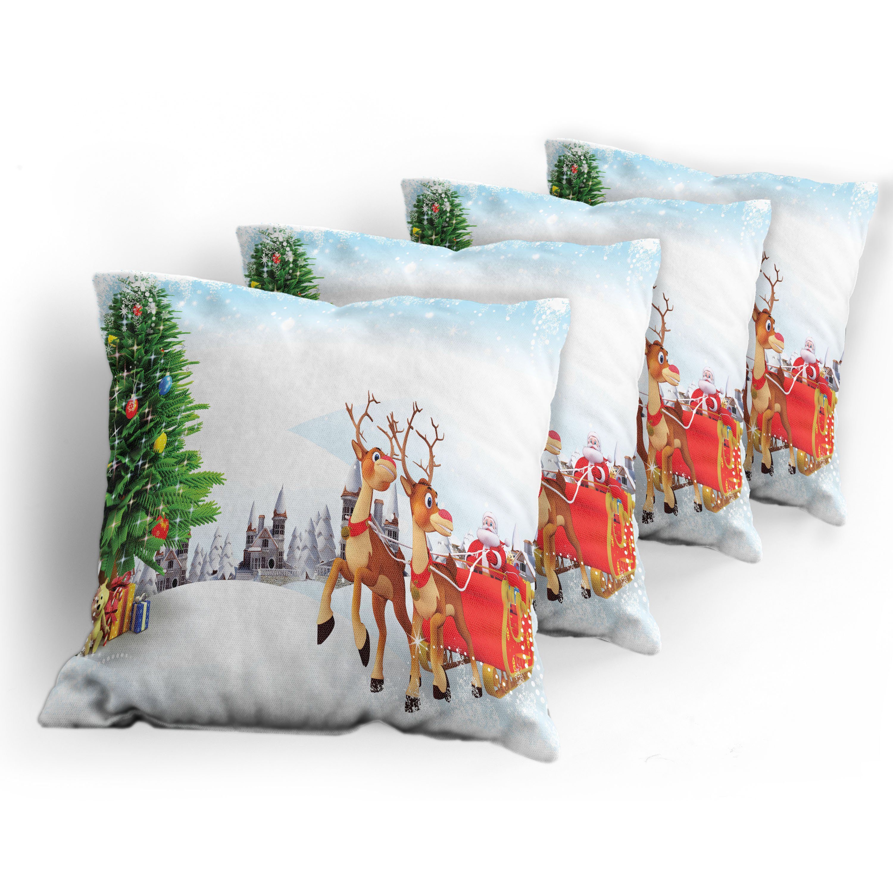 Kissenbezüge Sleigh Weihnachtsmann Modern Baum Abakuhaus Dorf Stück), Accent Doppelseitiger Digitaldruck, Snowy (4