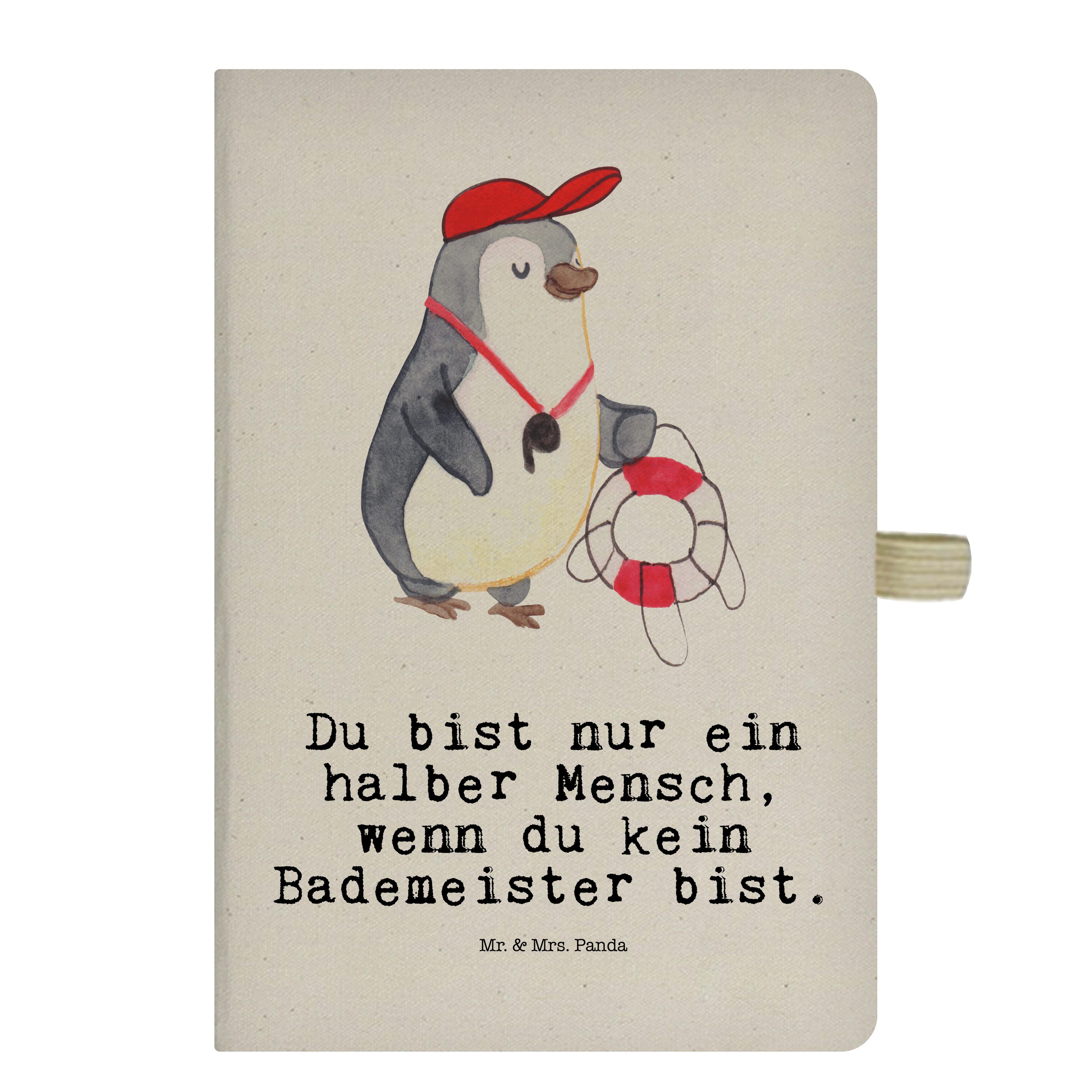Geschenk, & Rettungssch Mr. Panda Herz & Panda - Mr. Mrs. Mrs. - Notizheft, Transparent Notizbuch mit Bademeister