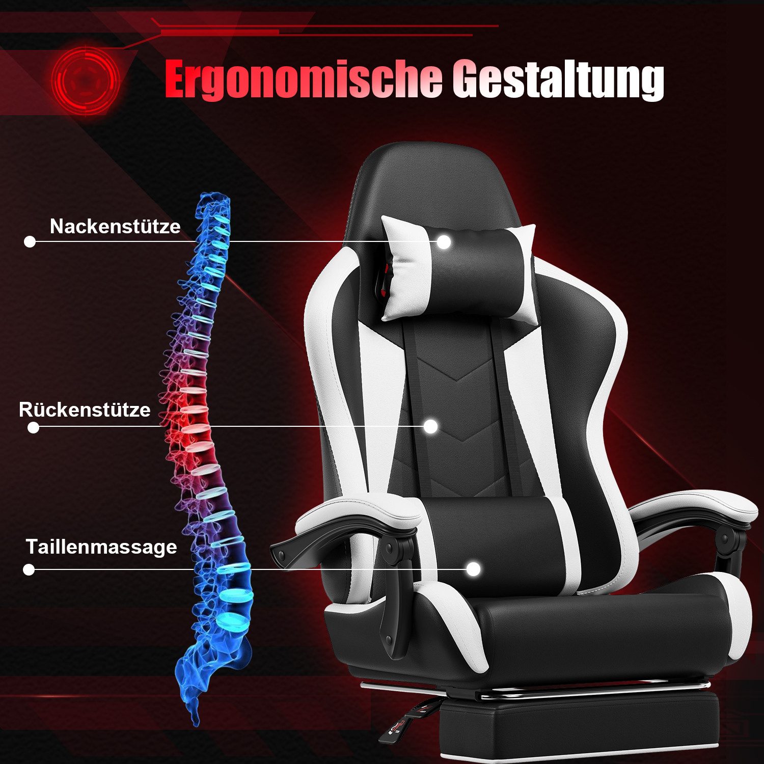 HOMALL Gaming-Stuhl Massage Gaming Stuhl mit Fußstütze 90-135° Rückenlehne günstig online kaufen