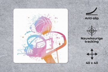 MuchoWow Gaming Mauspad Aquarellierte Illustration eines Basketballs mit Korb (1-St), Mousepad mit Rutschfester Unterseite, Gaming, 40x40 cm, XXL, Großes