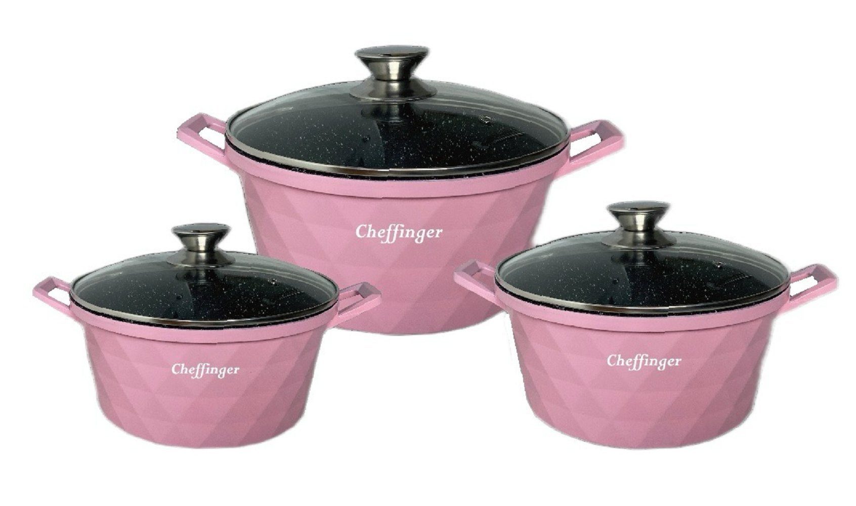 Cheffinger Kochtopf Diamant Kochgeschirr 6 teilig Topf Induktion Alu Guss Kochtopfset