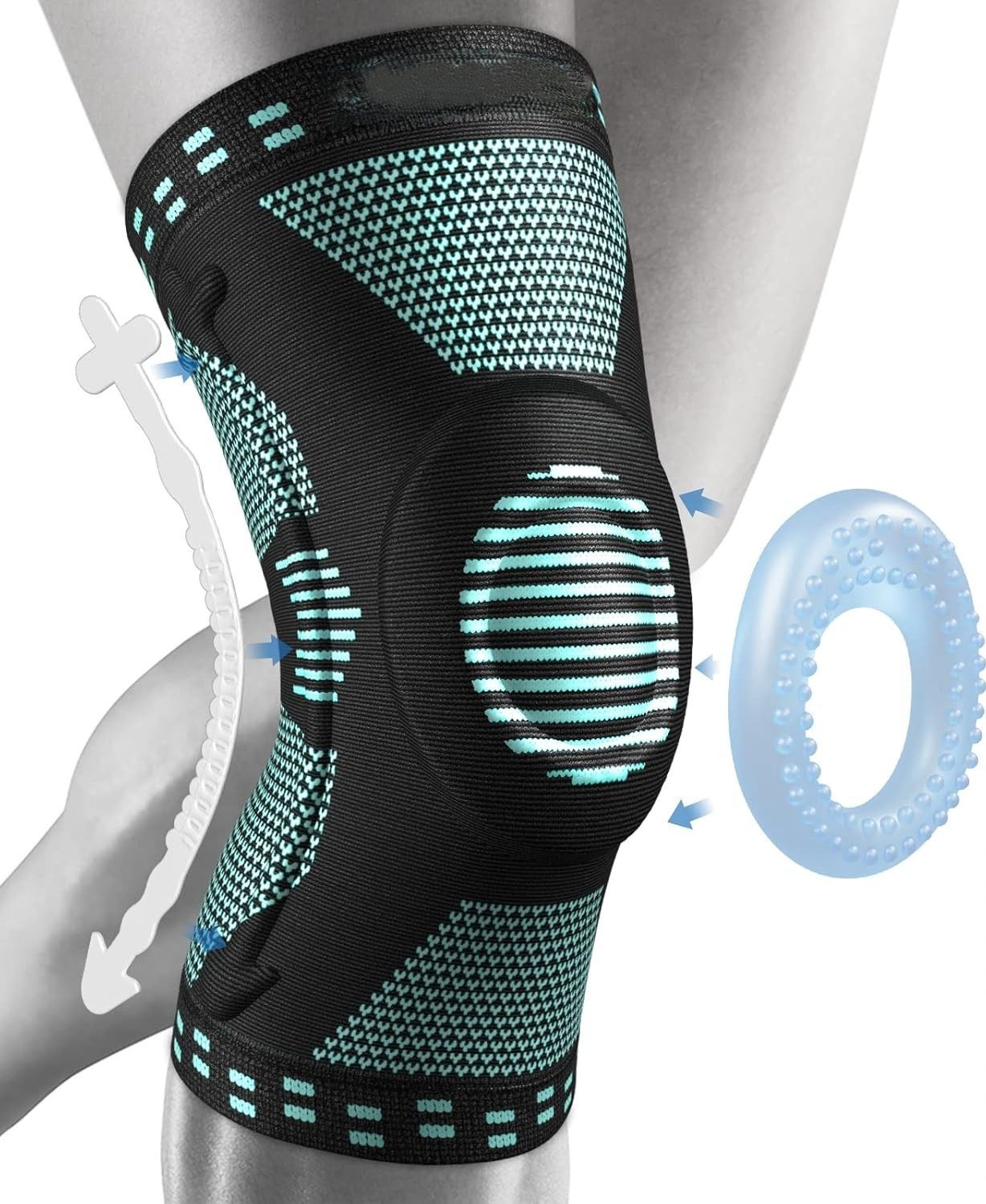 NEENCA Kniebandage Blaue Kniebandage mit Patella-Gel-Pads und Federstabilisatoren (Kompressions-Kniebandage mit Patella-Gel-Pads und Federstabilisatoren, Medizinische Kniebandage für Sport und Schmerztherapie in Blau), Kniebandage, Kompression, Stabilität