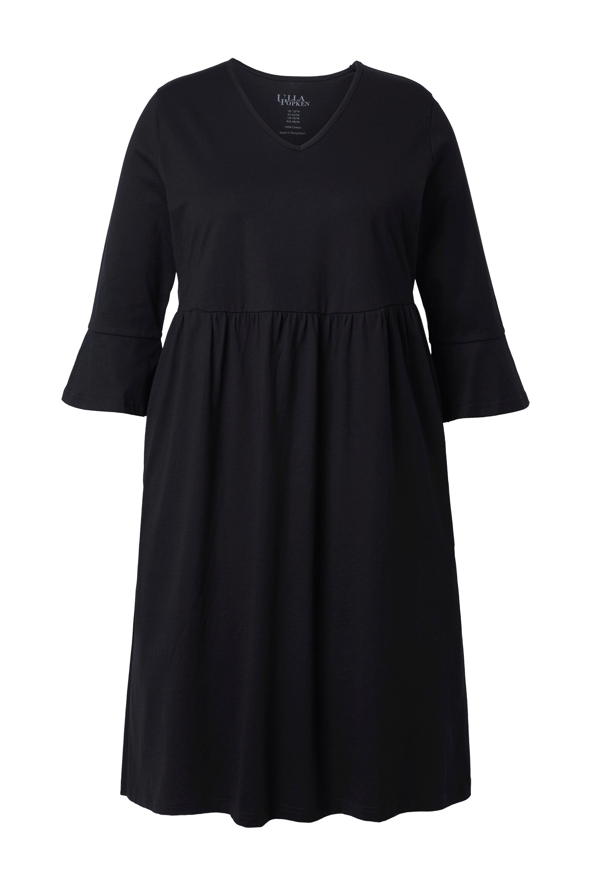 Ulla Popken Maxikleid Jerseykleid A-Linie- V-Ausschnitt 3/4-Volantarm günstig online kaufen