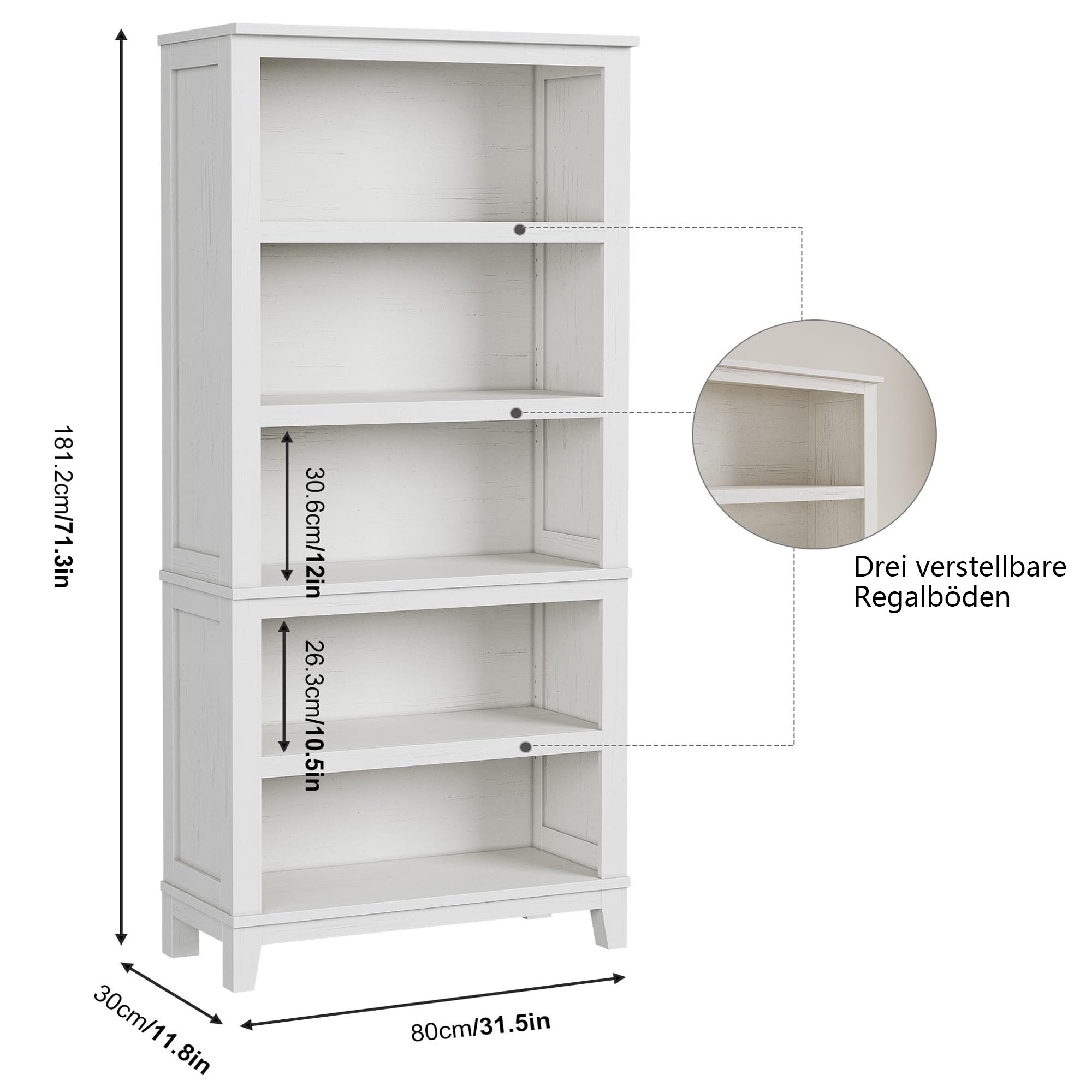 GarveeMore Bücherregal Modernes 5-stufiges Standregal, Mehrzweckregal, Stauraumregal, Regal, 1-tlg., 180 cm hoch Bibliothek mit verstellbaren Einlegeböden, große Ablage