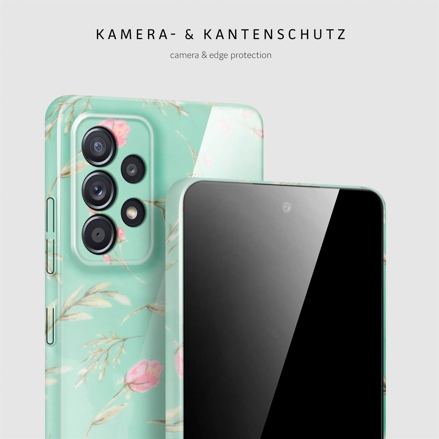 ONEFLOW Handyhülle für Samsung Galaxy A52 5G Hülle dünn Flower Cover Mintgrün 6,5 Zoll, Blumen Muster Handy Schutzhülle in Floral Design Case mit Kameraschutz