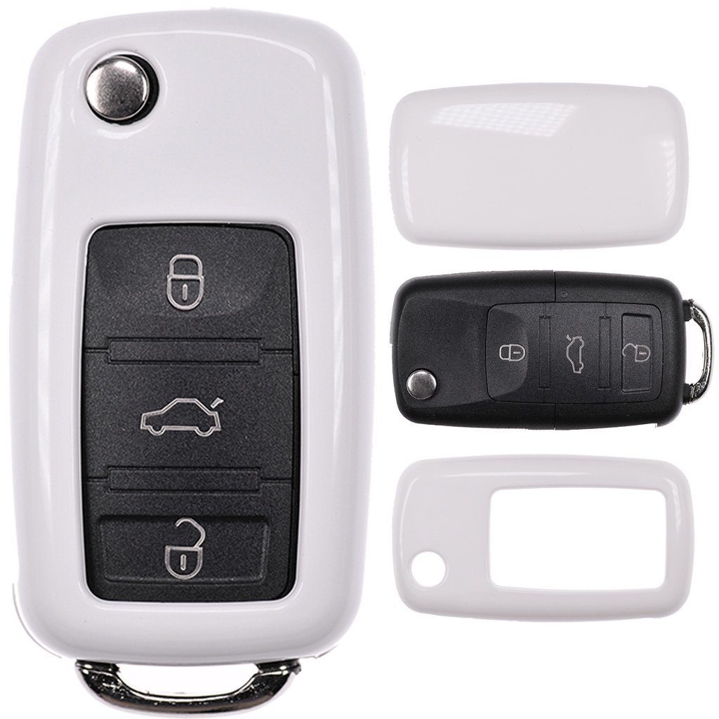 mt-key Schlüsseltasche Autoschlüssel Hardcover Schutzhülle Polo 6 Beetle 5 Passat bis VW Golf T5 Skoda für Octavia Weiß, Sharan 2009